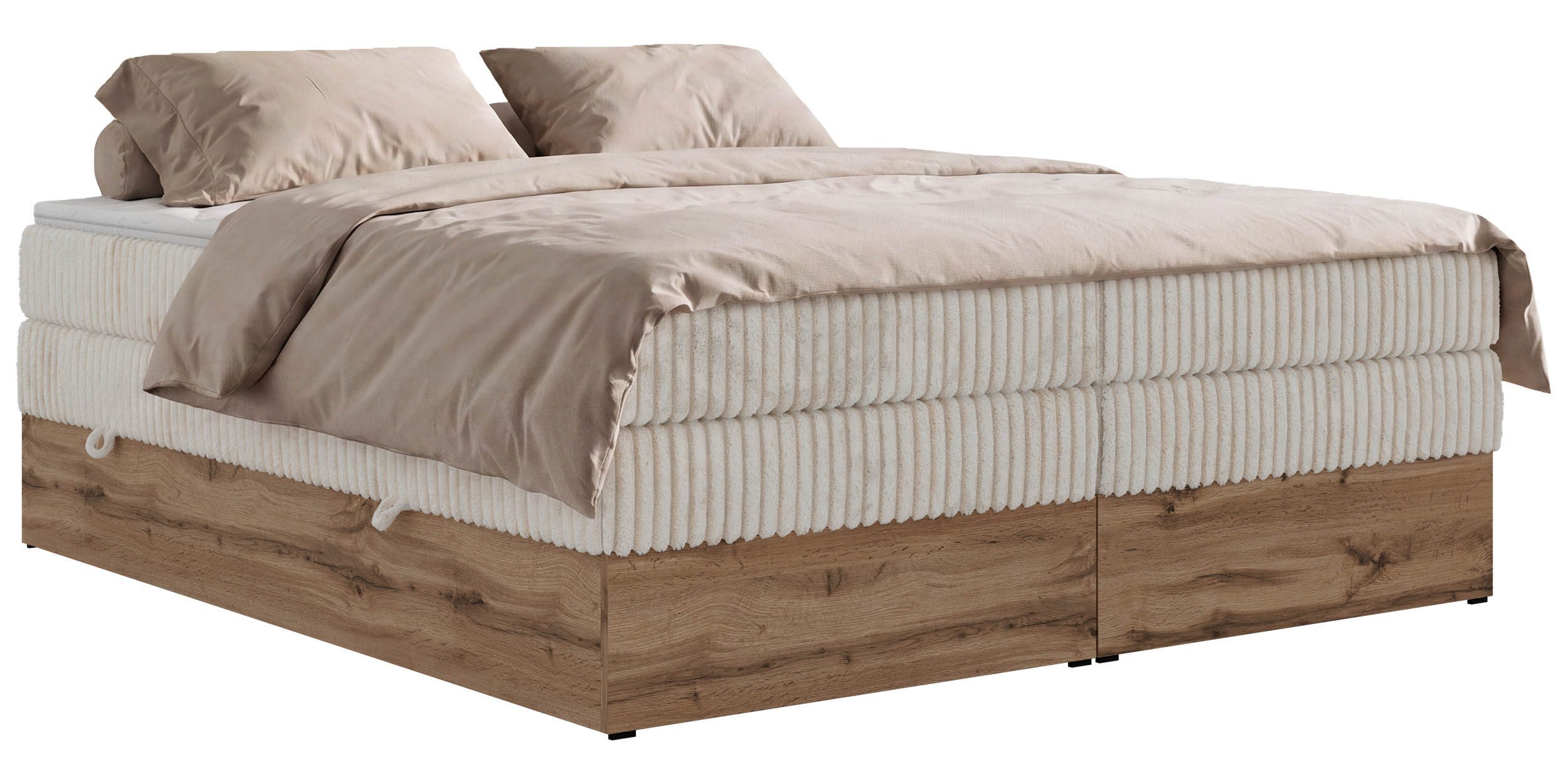 MKS MÖBEL Boxspringbett WOOD ZERO KING (Set, Bett, Möbelplattenelementen, Polsterbett mit integrierten Multipocket-Matratze), Topper T25 oder Visco optional, ohne Kopfteil, 2 Bettkästen, H3/H4