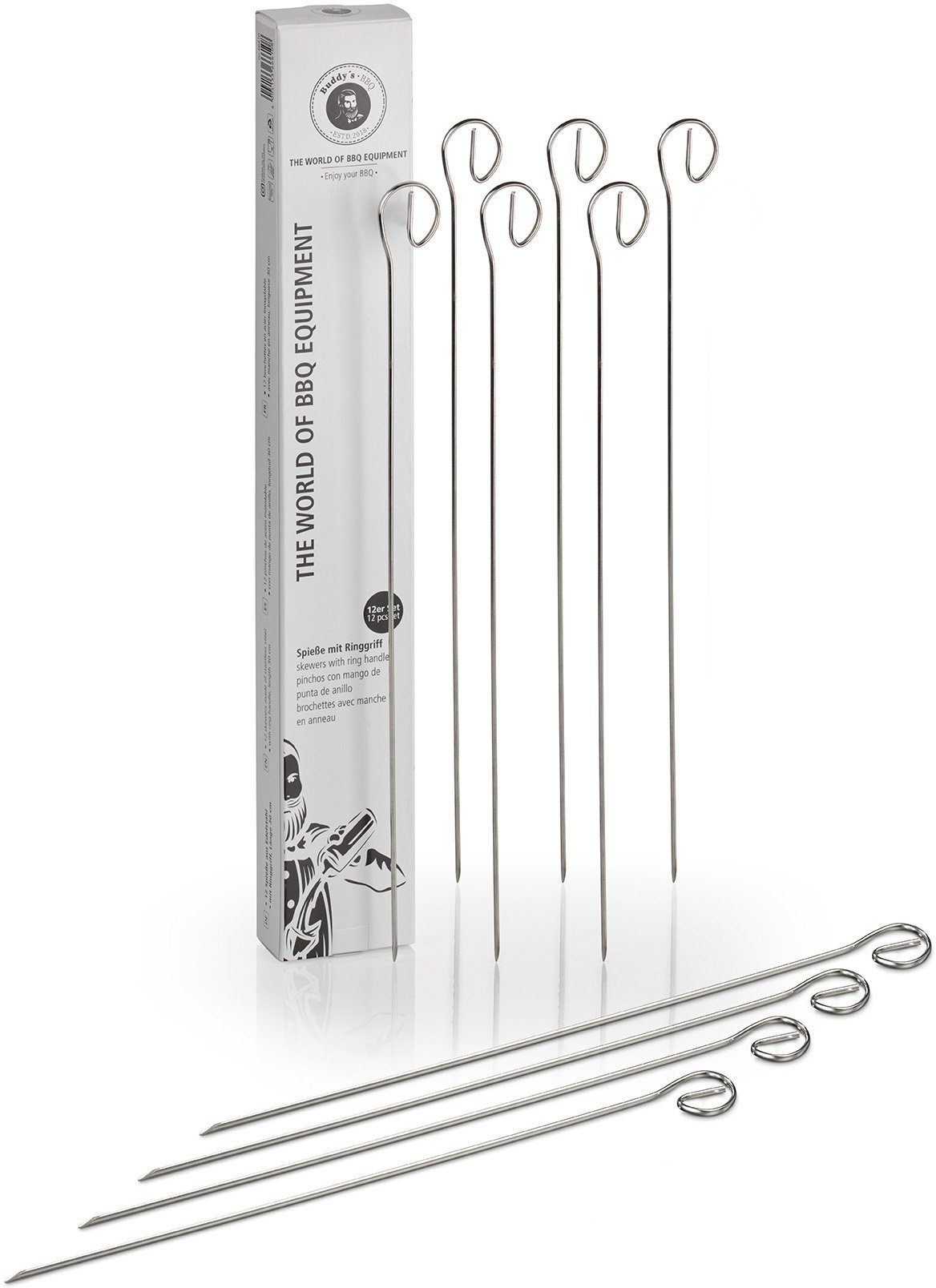 Buddy's Grillspieß Buddy´s BBQ (Set, 12-St), Schaschlikspieße, Edelstahl, wiederverwendbar, 30 cm