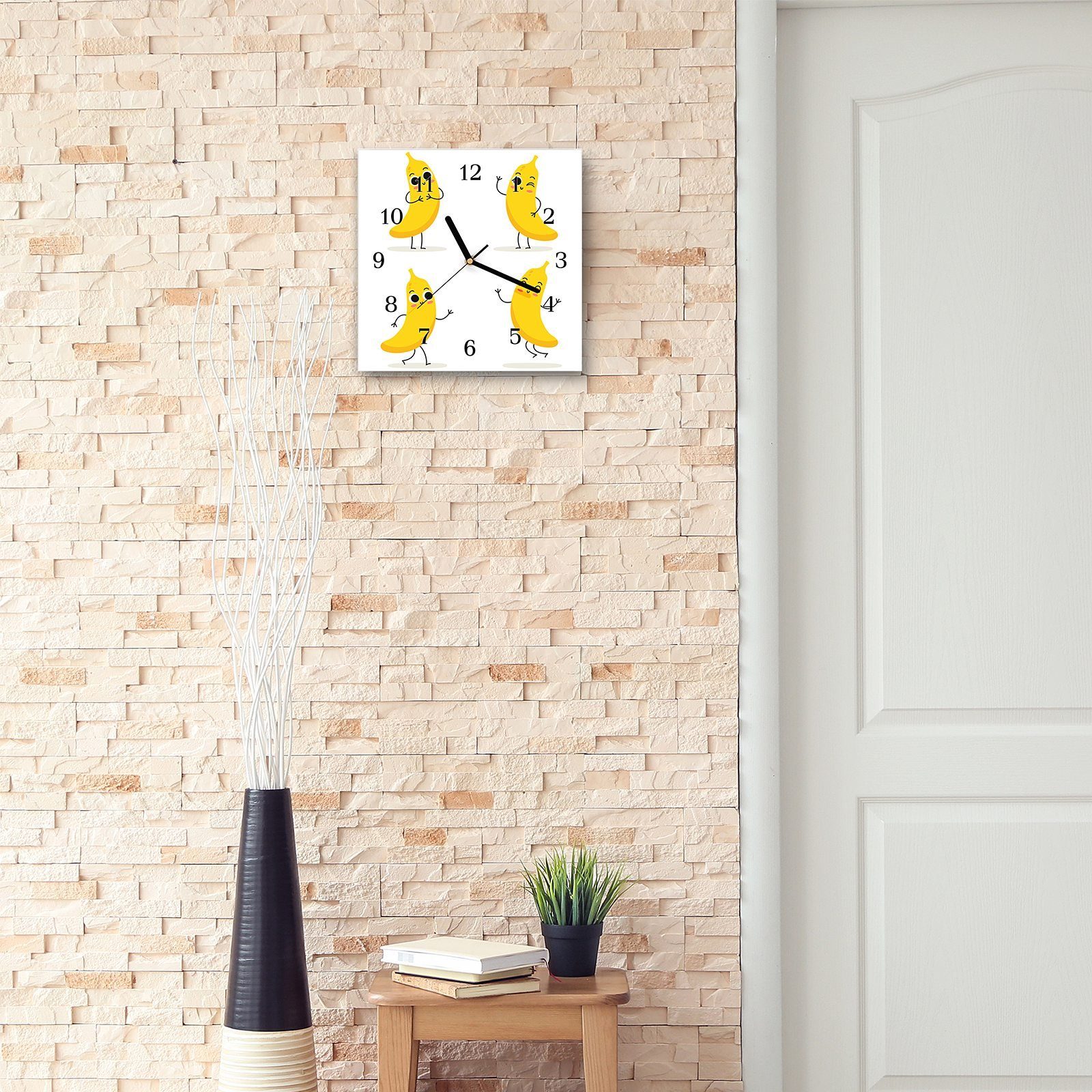 x Design Bananen mit 30 Wandkunst Motiv 30 Primedeco Glasuhr cm Größe Wanduhr Wanduhr