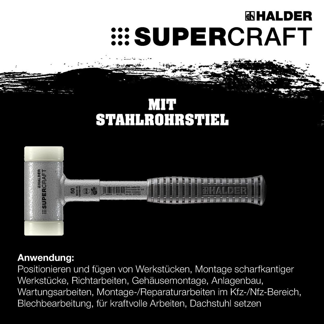 Gummihammer HALDER SUPERCRAFT Schonhammer Ø 25 mm rückschlagfrei mit bruchsicherem