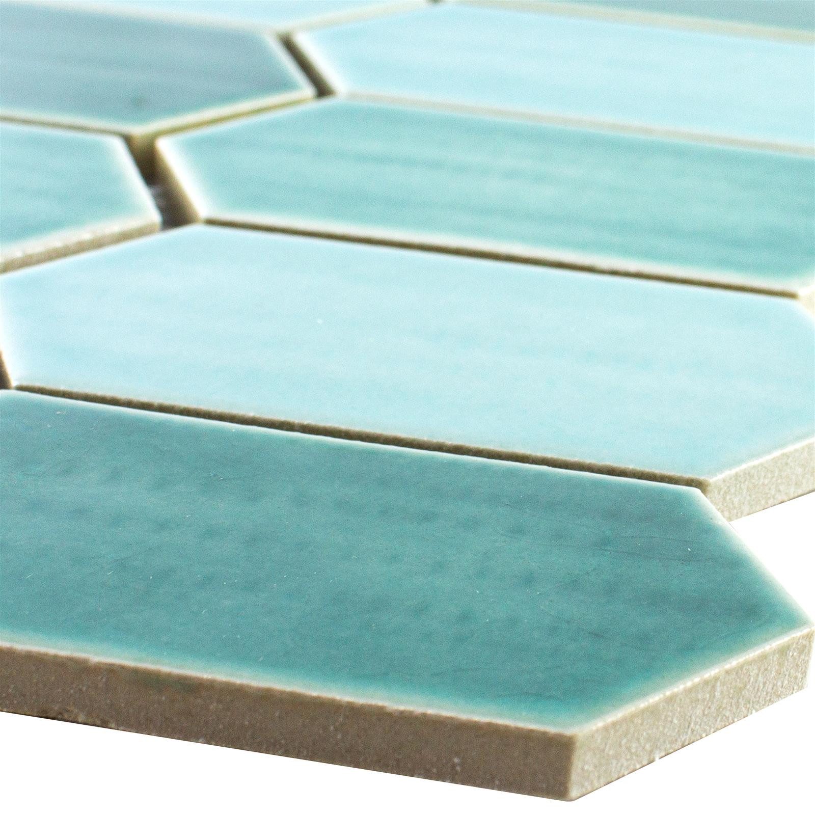 Mosafil Mosaikfliesen Keramik Mosaikfliesen McCook Hexagon Lang, Keramik 29.300x25.300, grün-türkis, Verlegefertig auf ein Netz geklebt - Frostsicher - Wasserfest