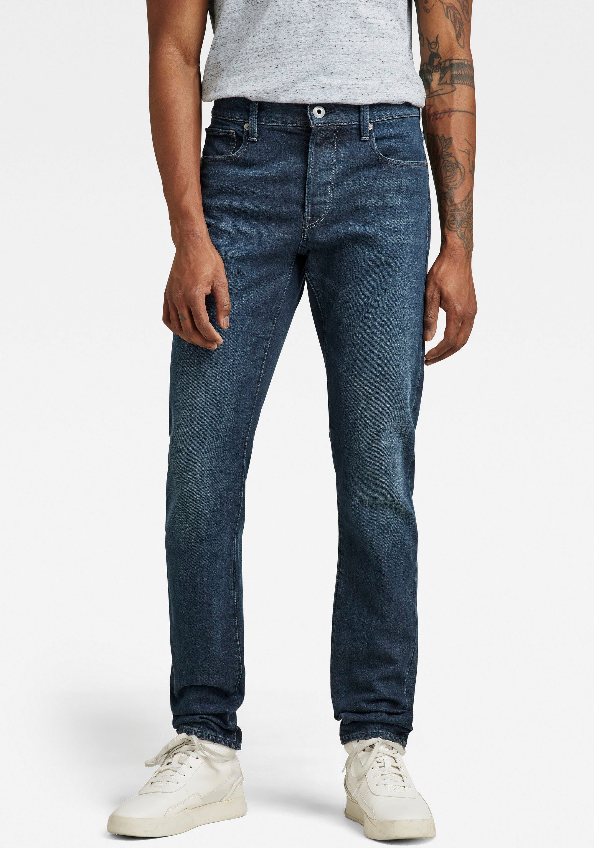 worn G-Star teal Slim Slim-fit-Jeans in RAW 3301 deep