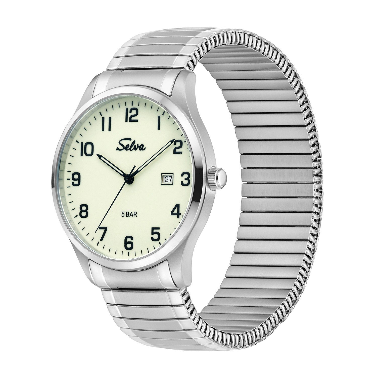 weiß Ø Quarz-Armbanduhr Zugband SELVA bicolor, 39mm leuchtend mit Zifferblatt Selva Quarzuhr Technik