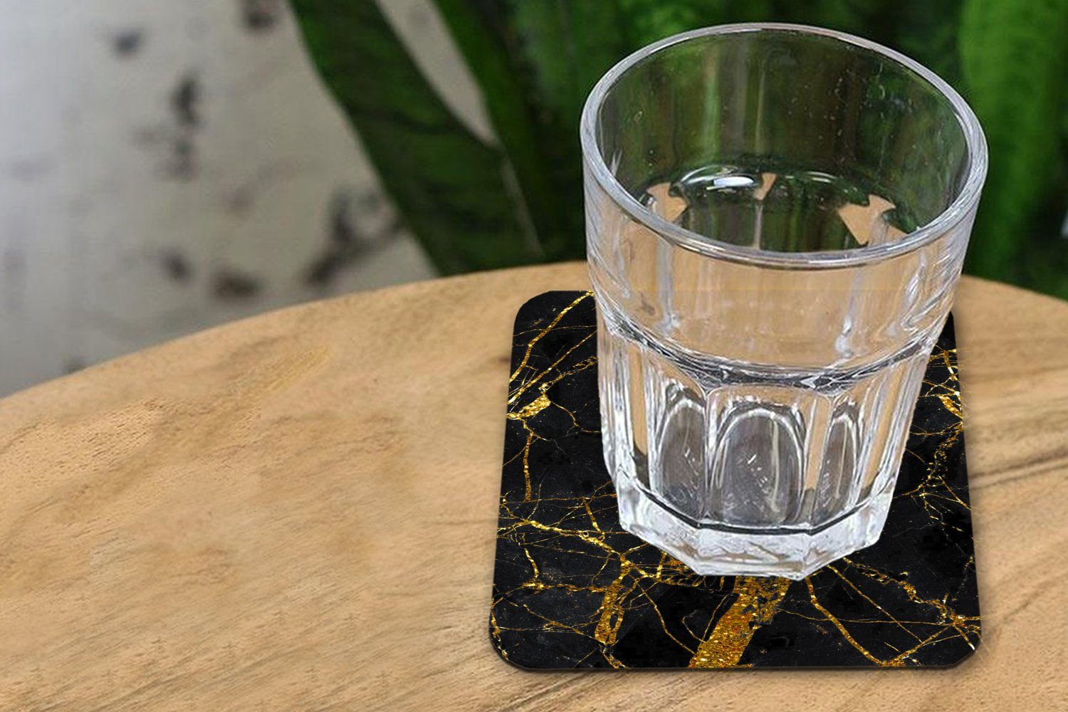 Schwarz Tasse Gold - 6-tlg., für Glasuntersetzer, MuchoWow Marmor Glasuntersetzer Gläser, Zubehör Untersetzer, Glitter, Korkuntersetzer, - - Tischuntersetzer,