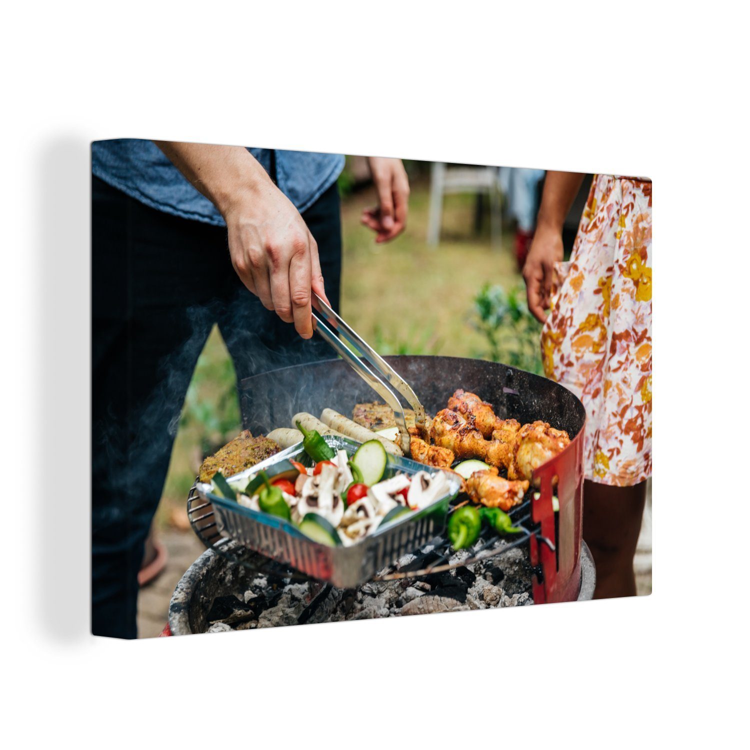 OneMillionCanvasses® Leinwandbild Fleisch und Gemüse auf dem Grill, (1 St), Wandbild Leinwandbilder, Aufhängefertig, Wanddeko, 30x20 cm