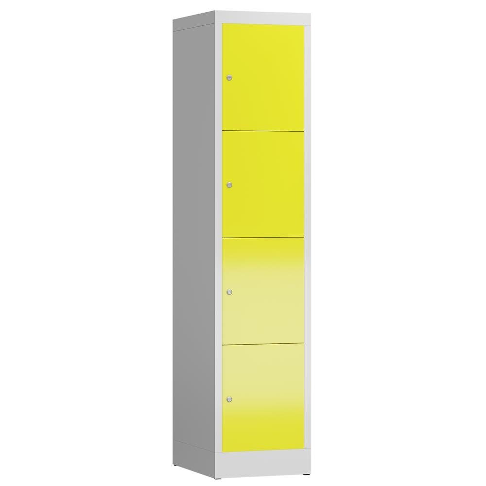 Steelboxx Fächerschrank Schließfachschrank 4 Fächer Spindschrank (1-St) komplett montiert, keine Montage notwendig Korpus: RAL 7035 Lichtgrau/ Türen: Gelb | Lichtgrau