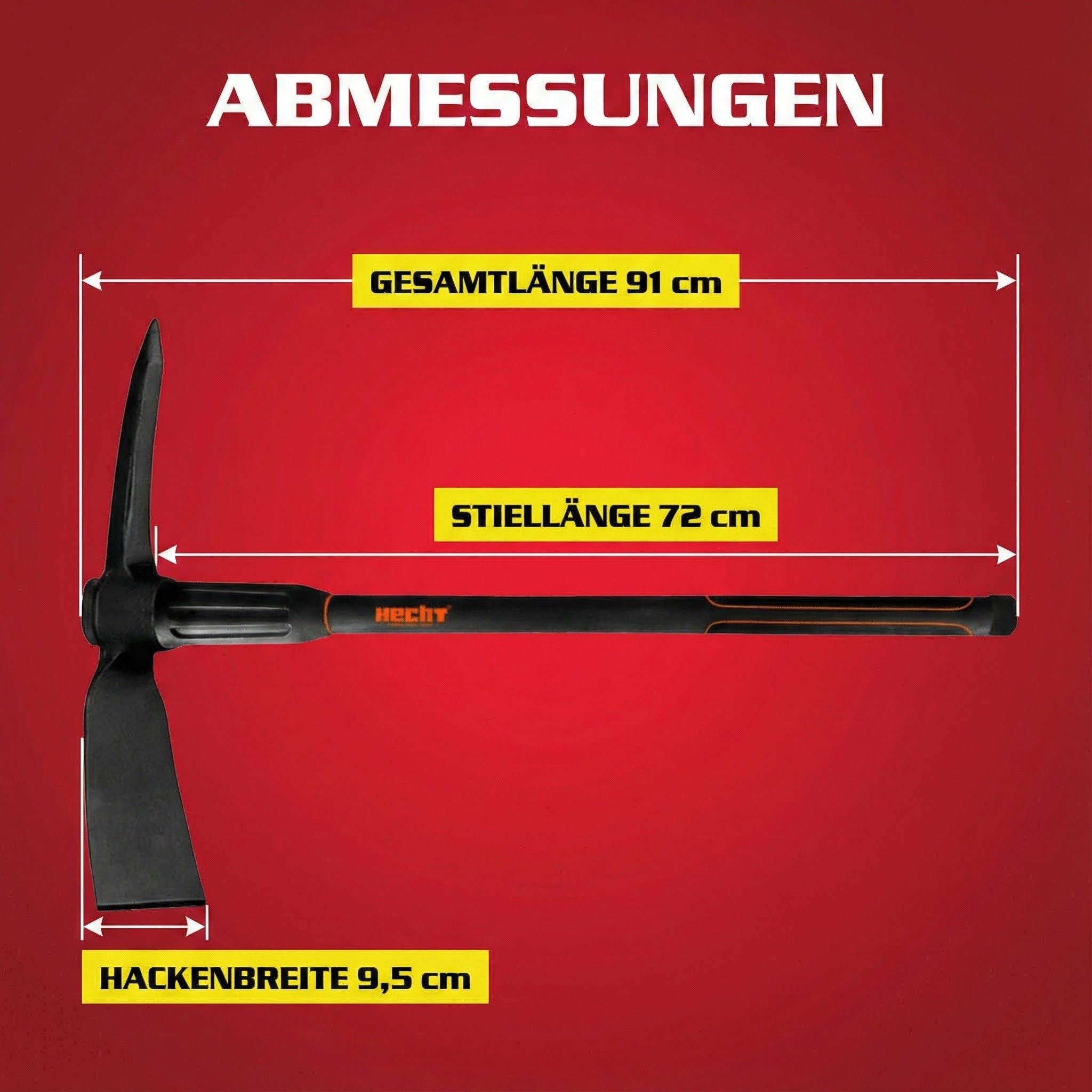 Hecht Gartenhacke Spitzhacke Kreuzhacke 91 cm Länge Fiberglaskern Gummigriff, 2 cm Metallstärke – Bild 5 von 5