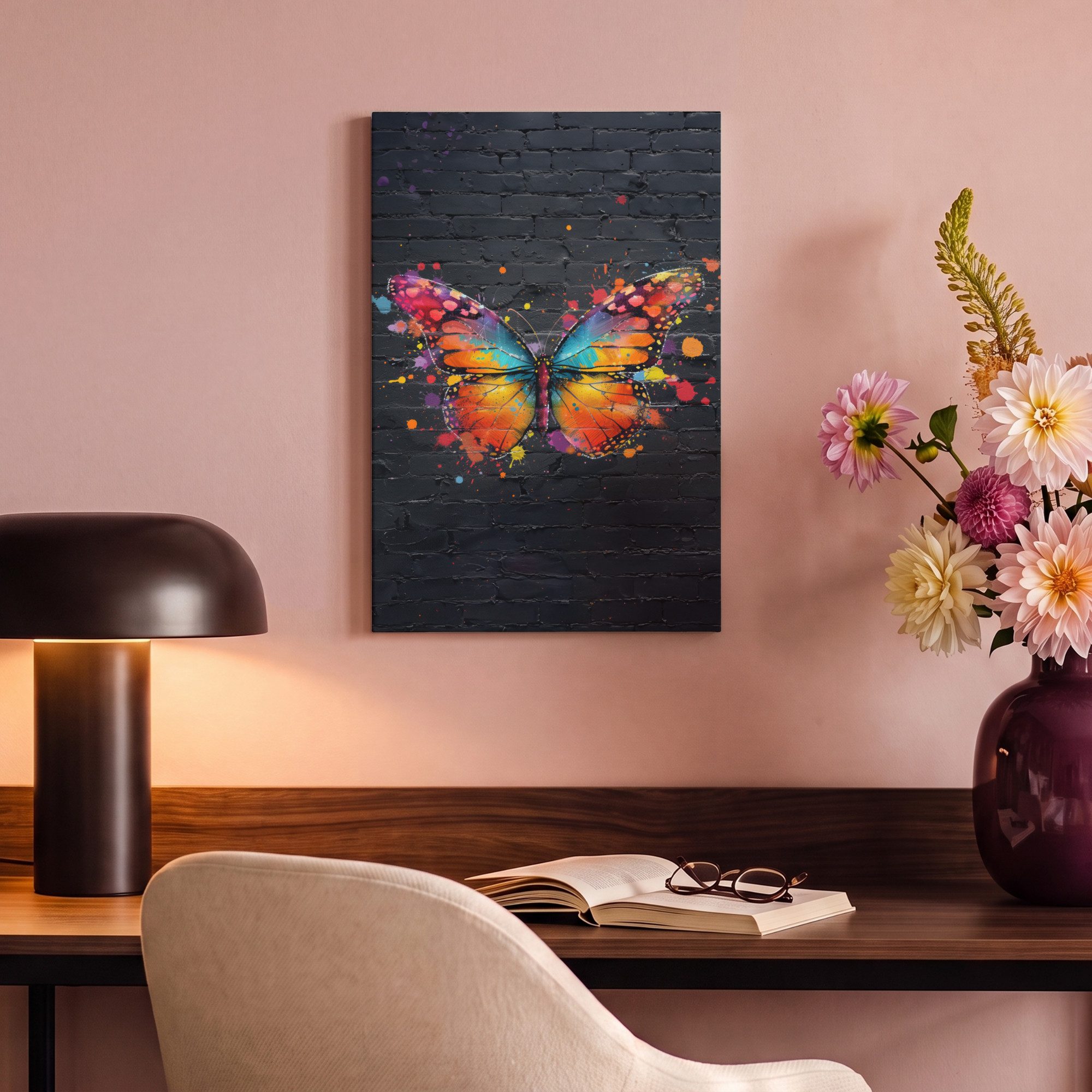 OneMillionCanvasses® Leinwandbild Schmetterling - Graffiti - Neonkunst - Farbenfroh - Kunst, Fotodruck (1 St), Leinwand Canvas Wandbild, Wanddekoration 20x30 cm – Bild 4 von 5
