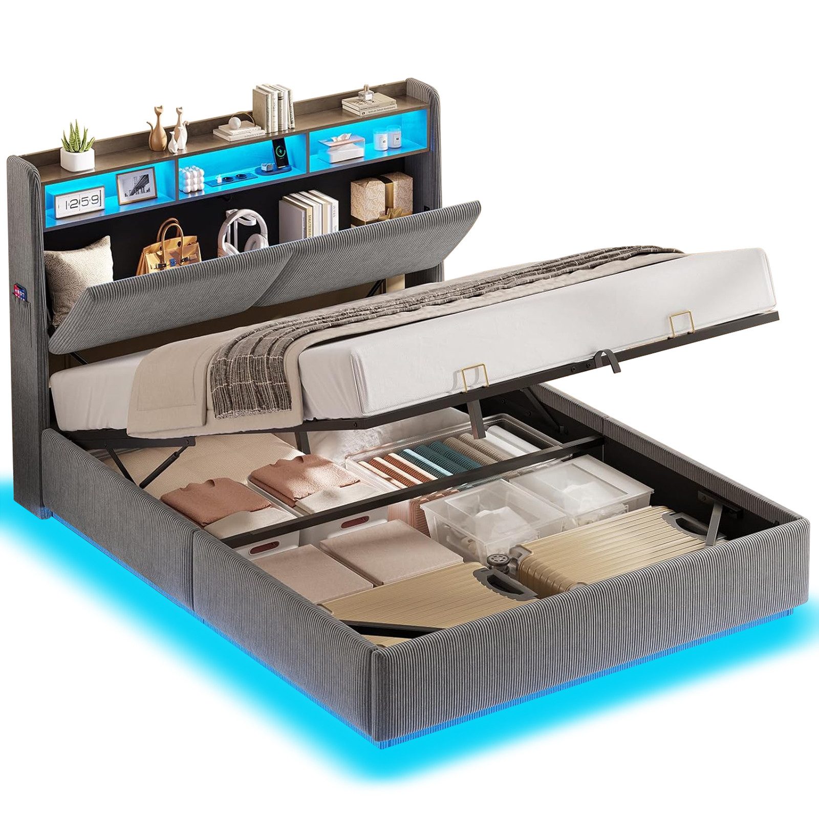 MSMASK Polsterbett Hydraulisches Stauraumbett mit LED günstig online kaufen