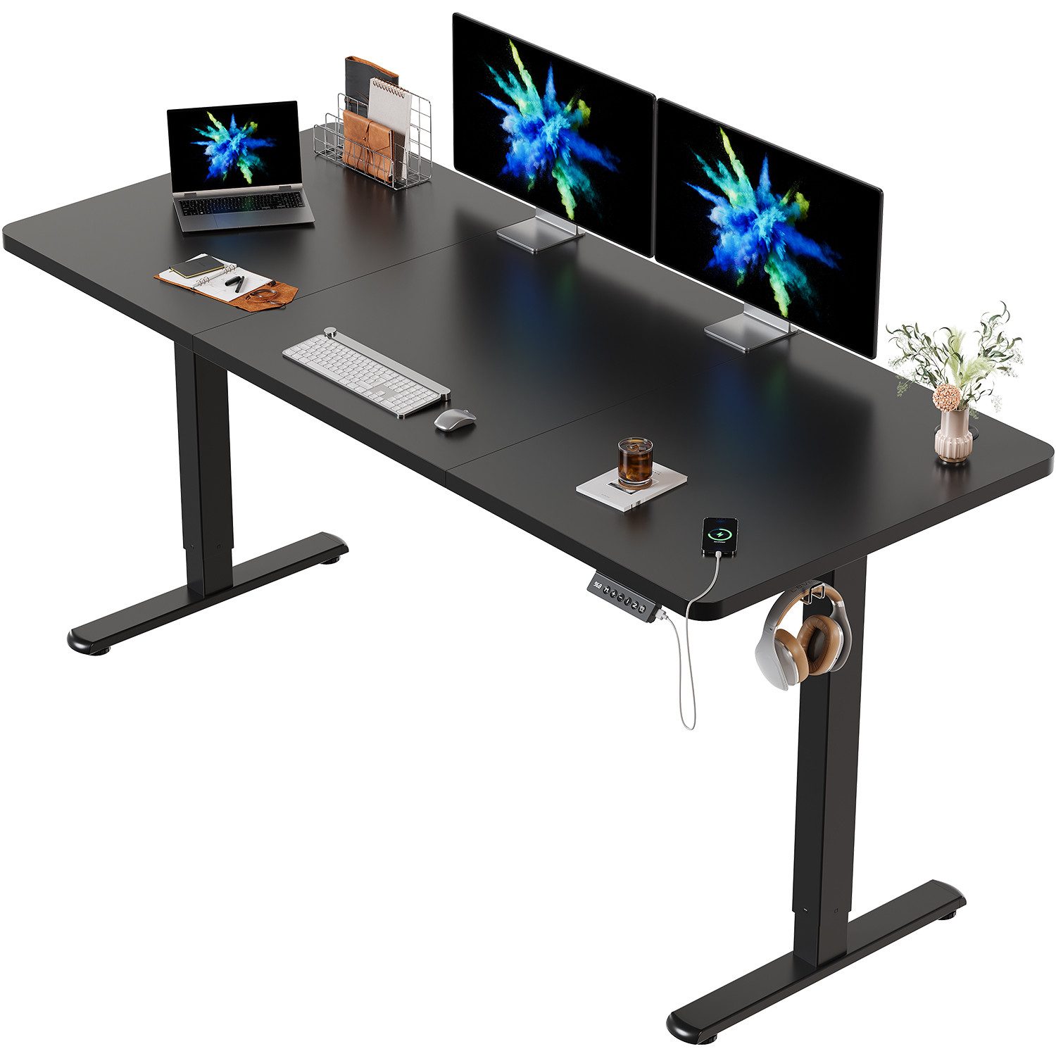 HOMALL Schreibtisch Schreibtisch Höhenverstellbarer mit Gedächtnis und Sitzerinnerung (2-lagige Hohenverstellung mit sitzender Erinnerungsfunktion und USB-Ladeanschluss)