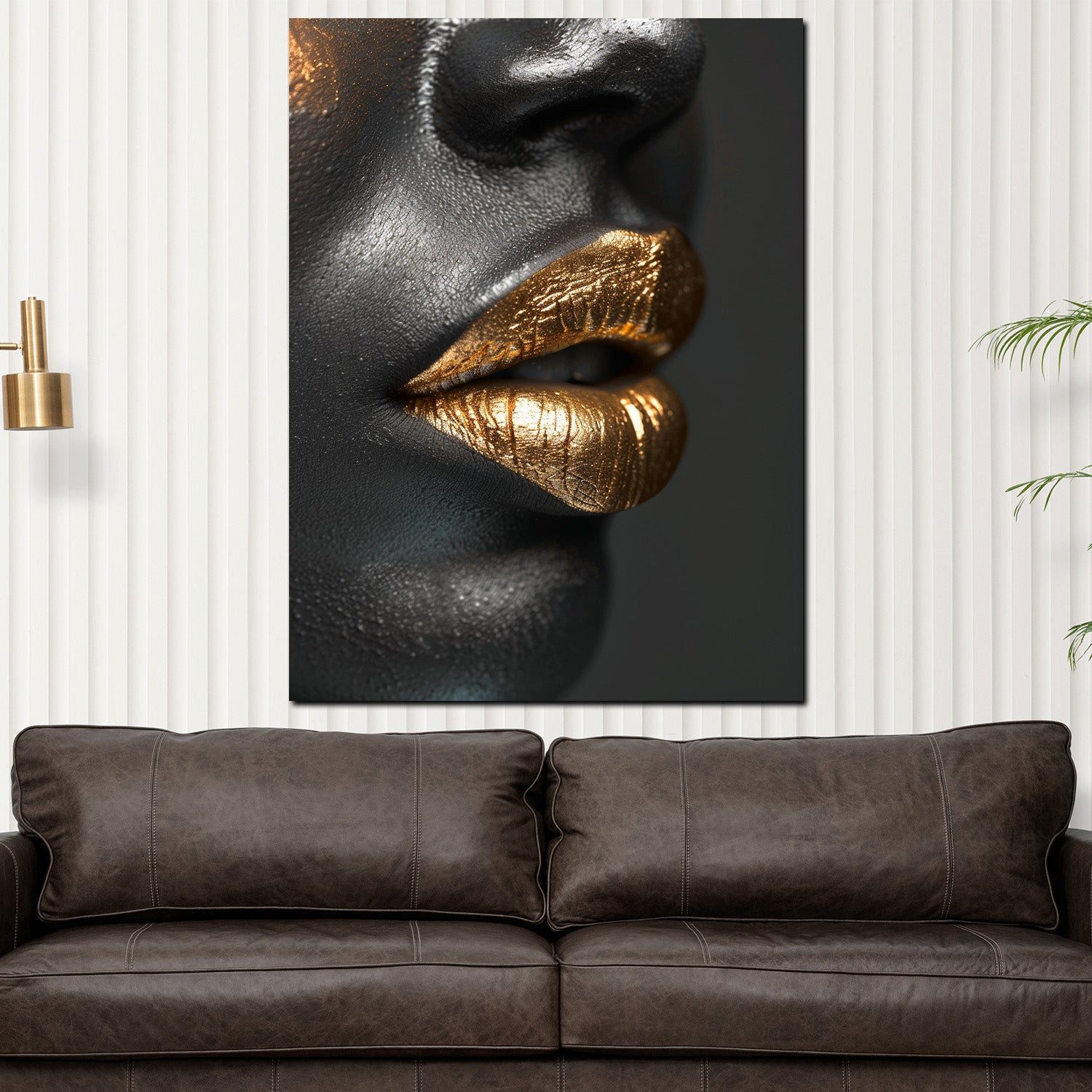 Artedinoi Leinwandbild Goldene Lippen Profil dunkle Haut Modern Leinwandbild Wandbild XXL, Goldene Lippen auf schwarzer Haut