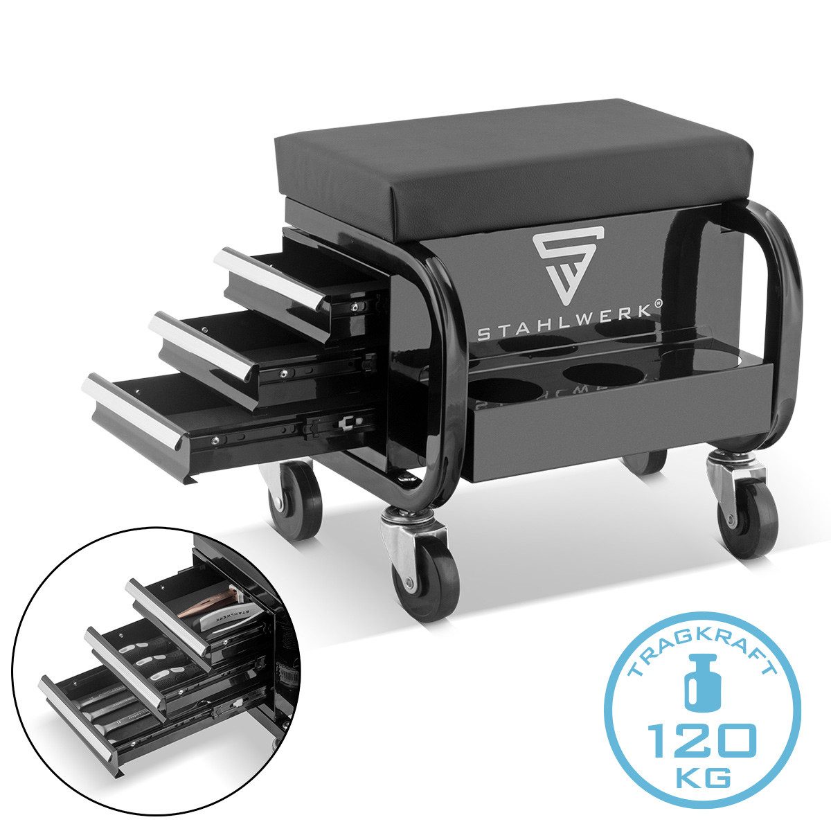 STAHLWERK Werkstattwagen Werkstatthocker MWH-3 ST mit 120 kg Tragkraft, max günstig online kaufen