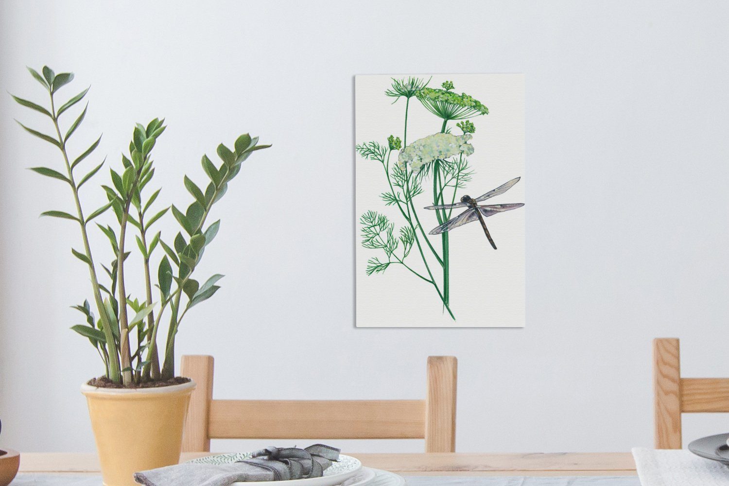 inkl. Eine Libelle (1 Illustration Pflanze, Leinwandbild Leinwandbild cm St), einer Zackenaufhänger, bespannt einer Gemälde, fertig OneMillionCanvasses® 20x30 auf