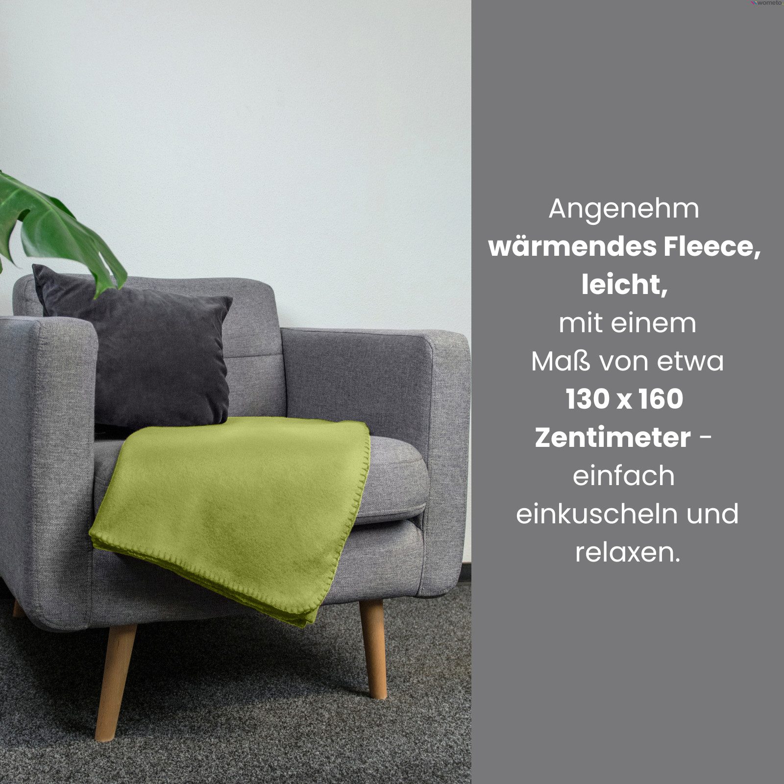 Wohndecke Polar-Fleece ca. 130x160, wometo, OEKO-TEX®, Fleecedecke mit Kettel-Einfassung & Anti-Pilling