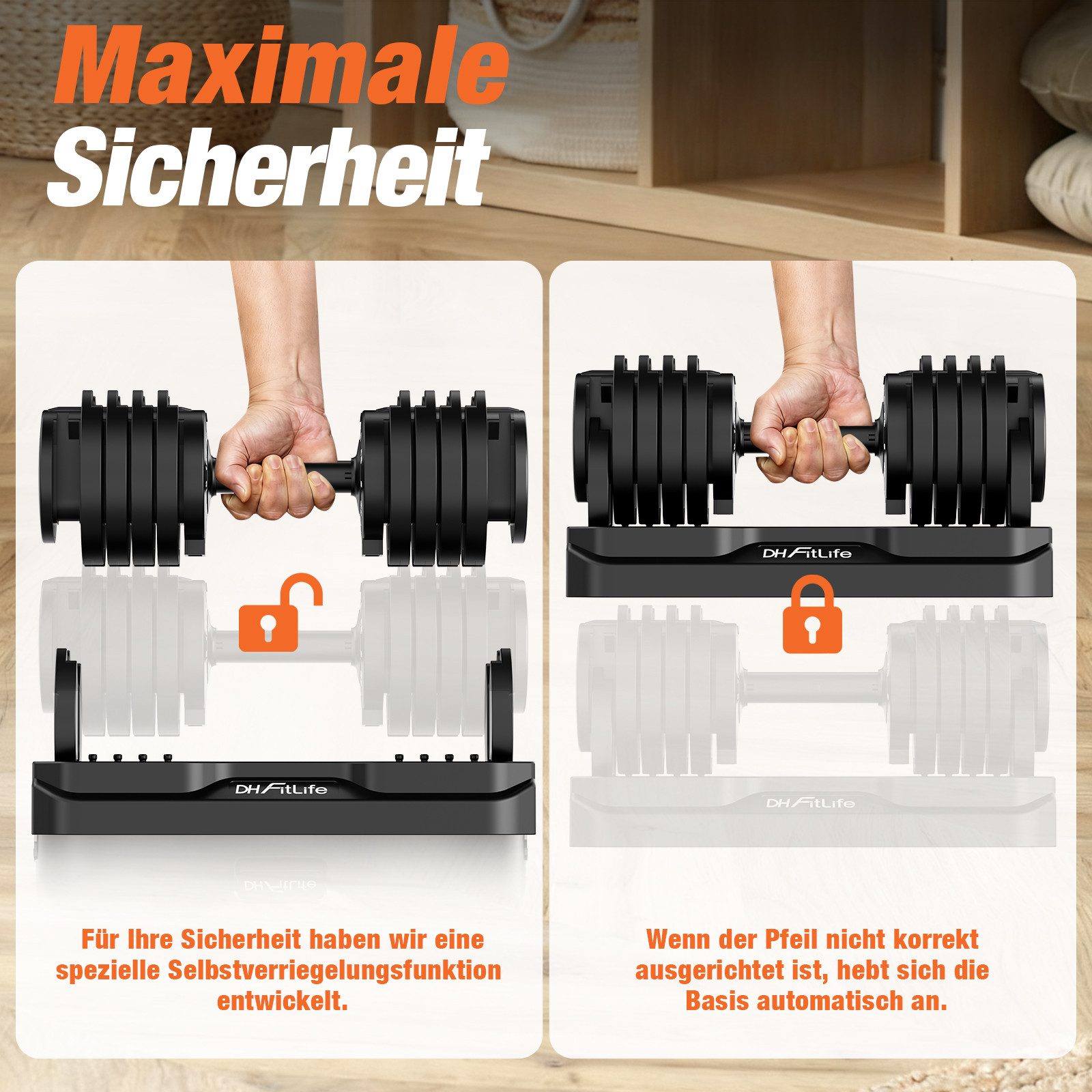 DH FitLife Hantel verstellbare 12kg/25kg mit 10 Gewichtsstufen, (2,5-12kg), Kurzhanteln Hanteln Set mit Hantelscheiben – Bild 5 von 5