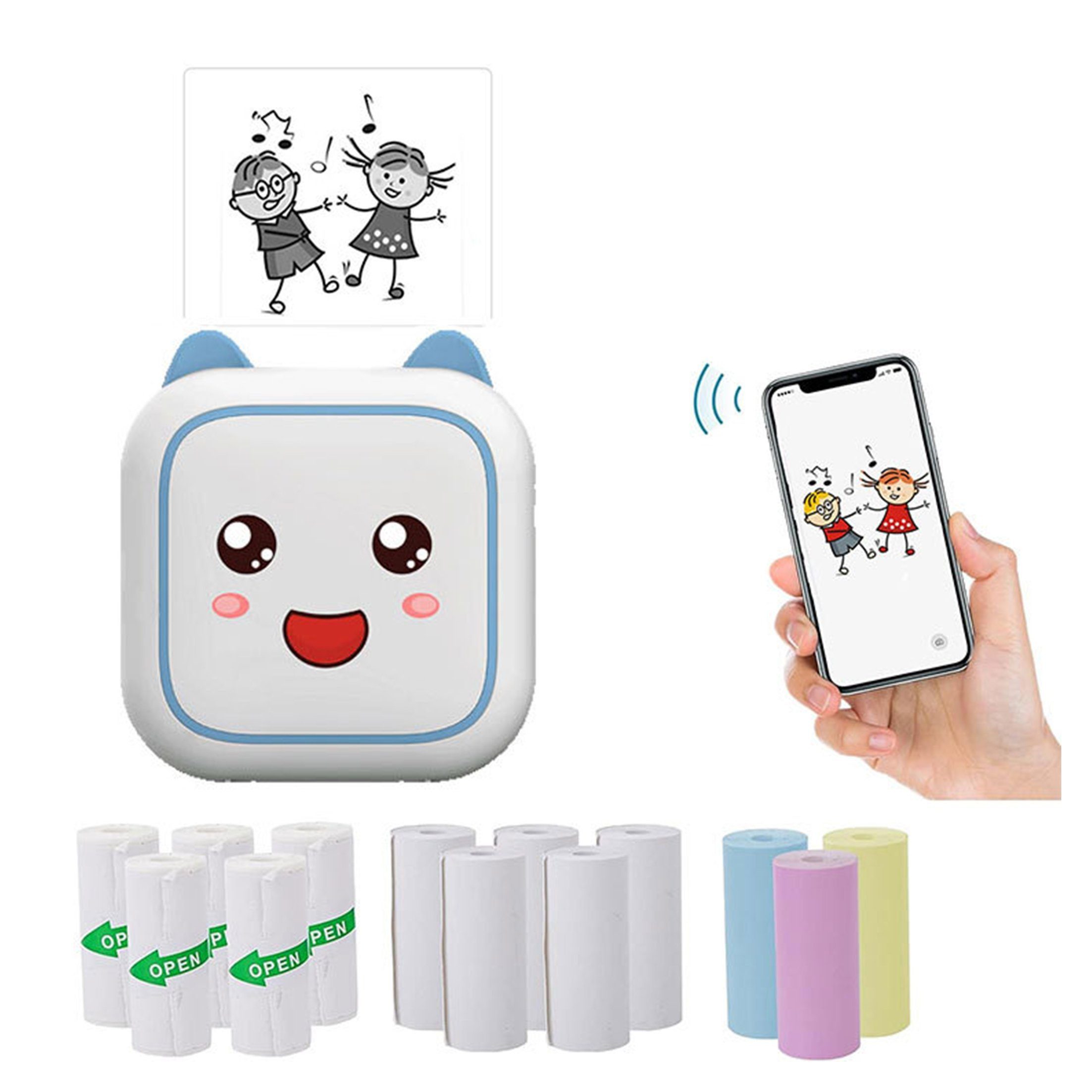 KINSI Mobiler Mini Drucker für Smartphone - Thermodrucker mit Bluetooth Multifunktionsdrucker, (tragbar für Zuhause, Studium & unterwegs)