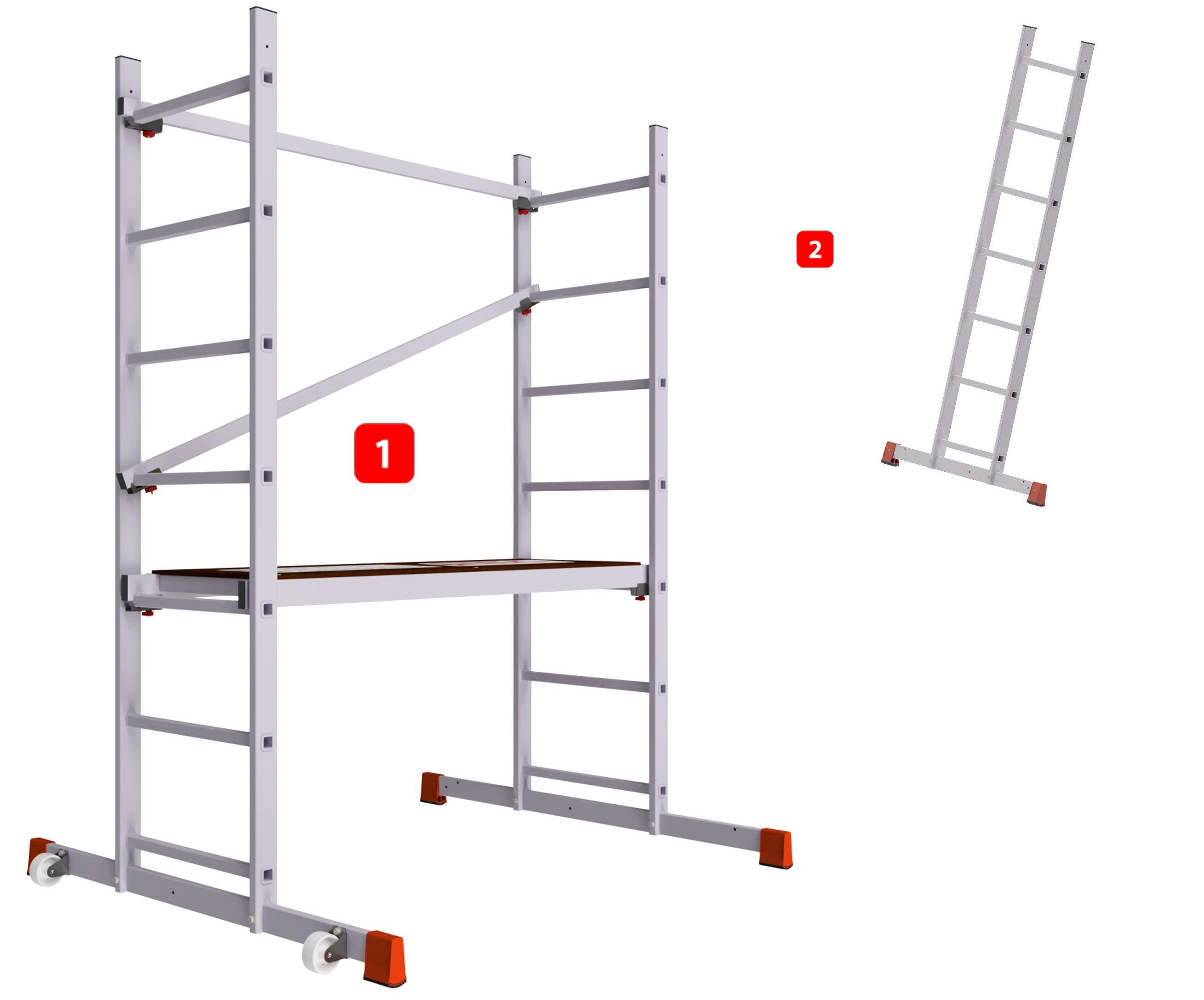 ALTEC Aluminium Fahrgerüst AluCombine 1.0, Лестницыgerüst mit Traverse, 2x Bockrollen, maximale Arbeitshöhe 7 Meter