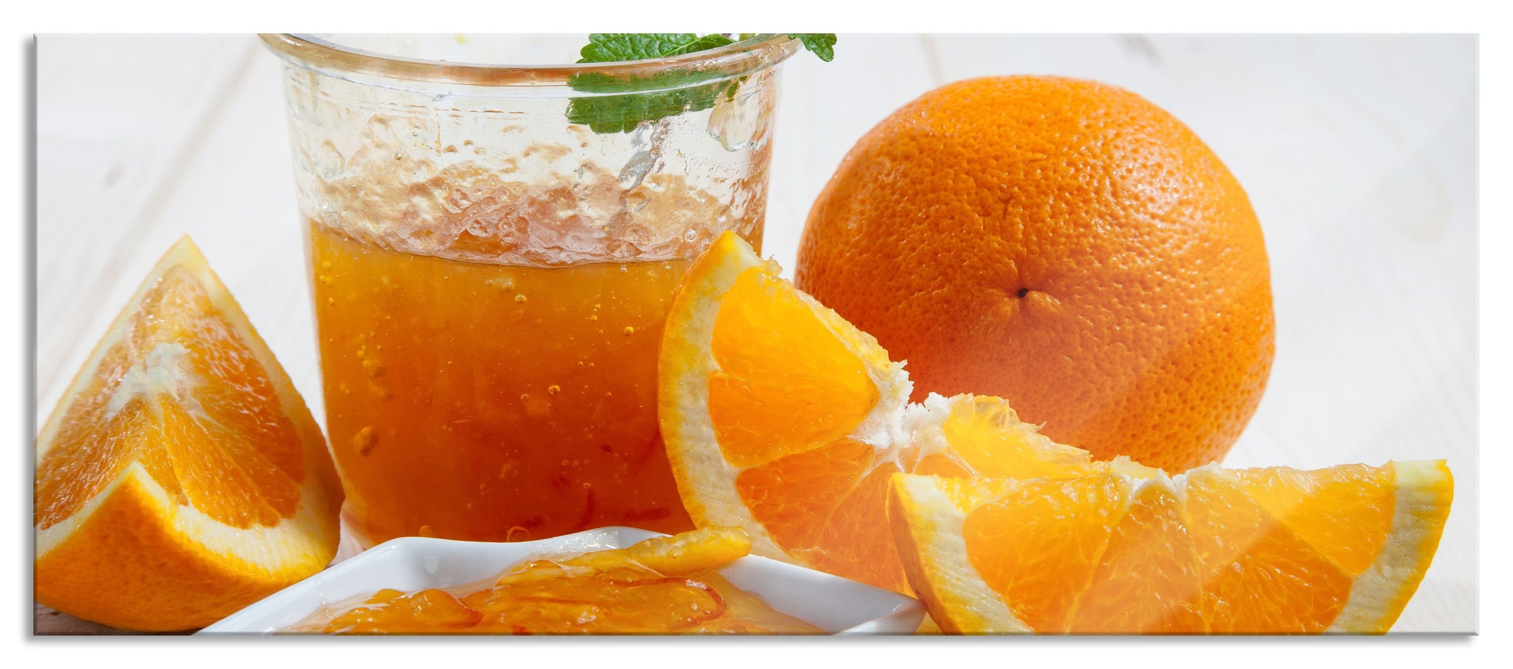 Pixxprint Glasbild Frische Orangenmarmelade, Frische Orangenmarmelade (1 St), Glasbild aus Echtglas, inkl. Aufhängungen und Abstandshalter