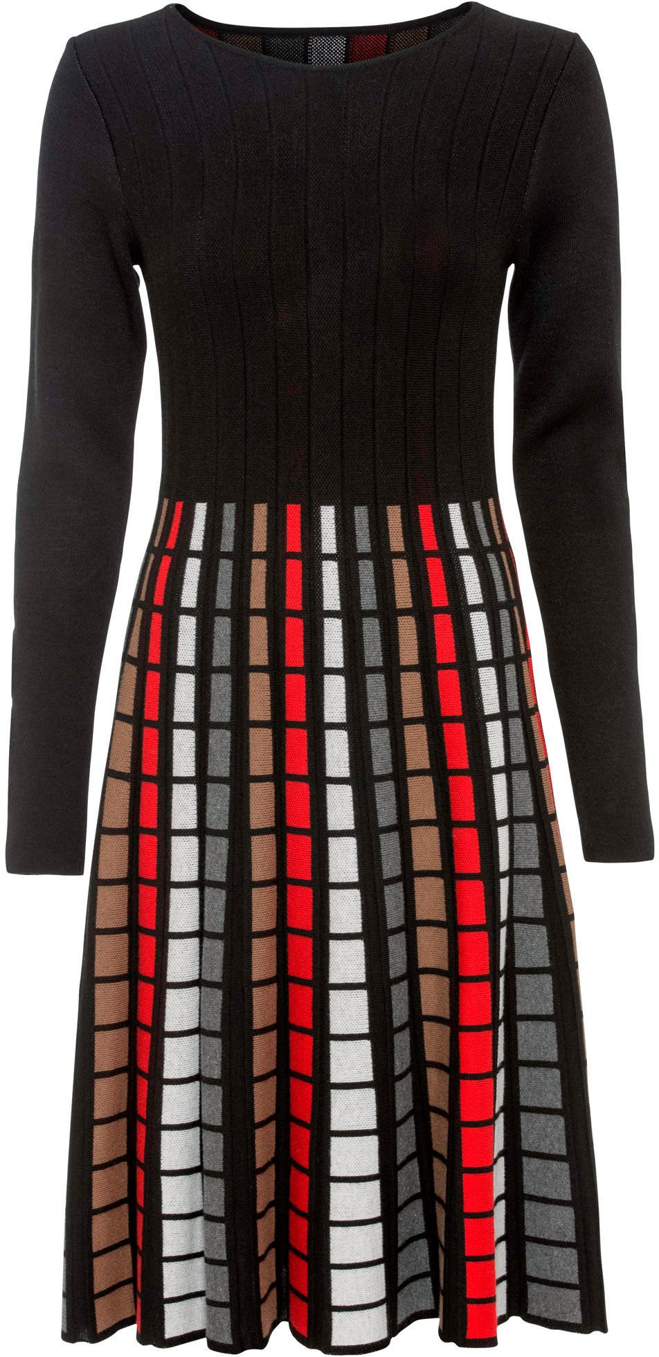 bonprix Strickkleid aus Polyacryl und Baumwolle, ausgestellte Passform, mit Karomuster