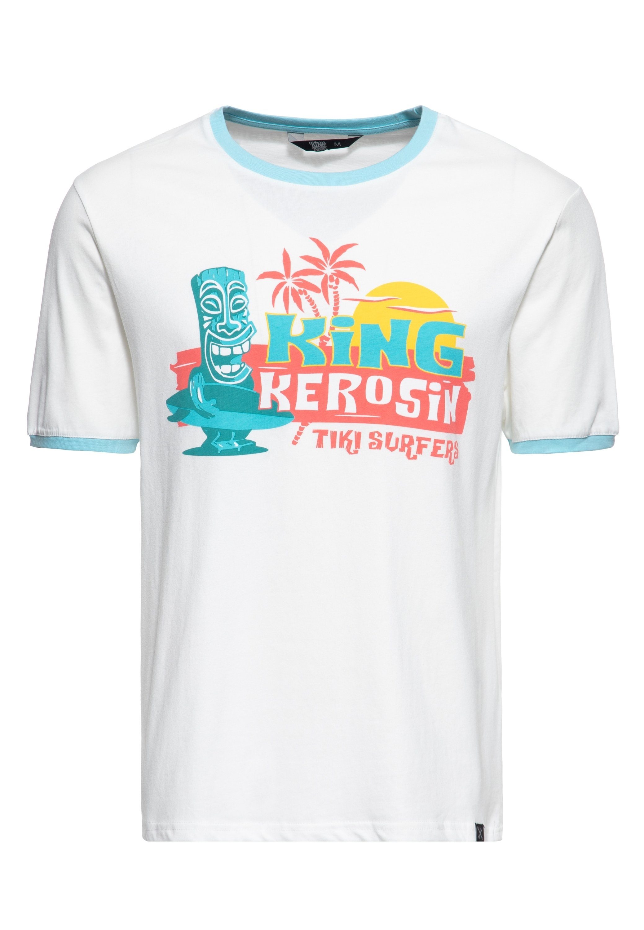 weiß Print-Shirt (1-tlg) Tiki Surfers Design Hawaii-Tikki KingKerosin mit