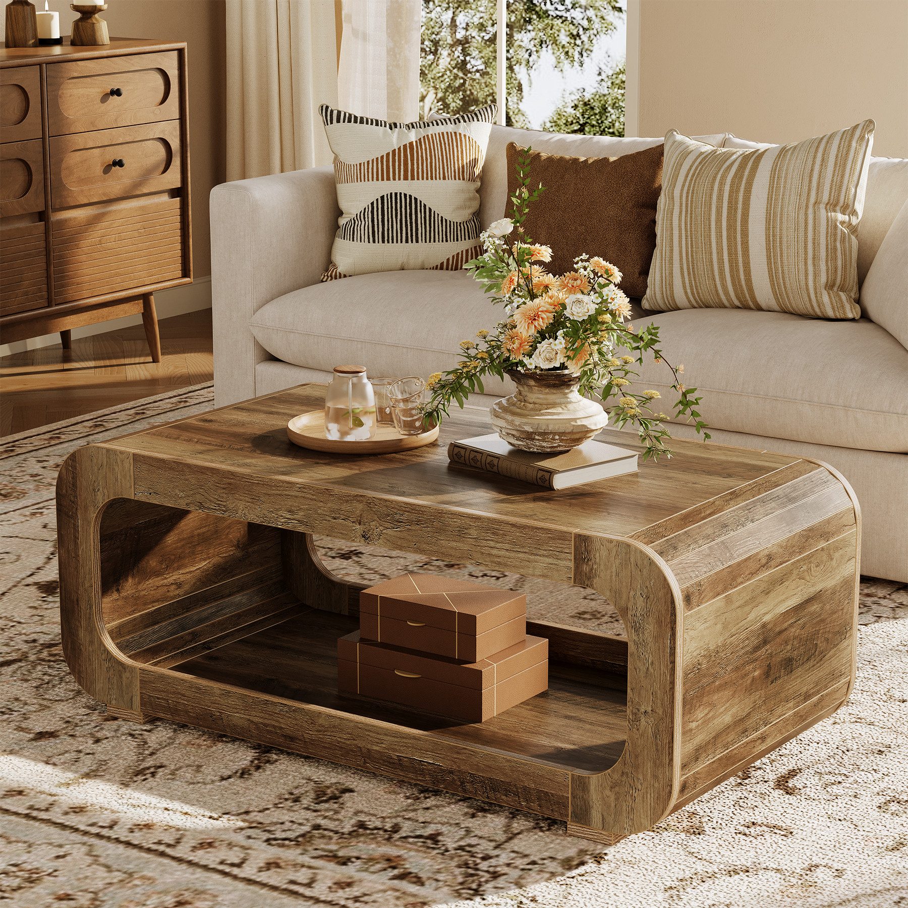 Tribesigns Couchtisch Rechteckiger Holz Wohnzimmertisch, 120 cm mit offenem Stauraum