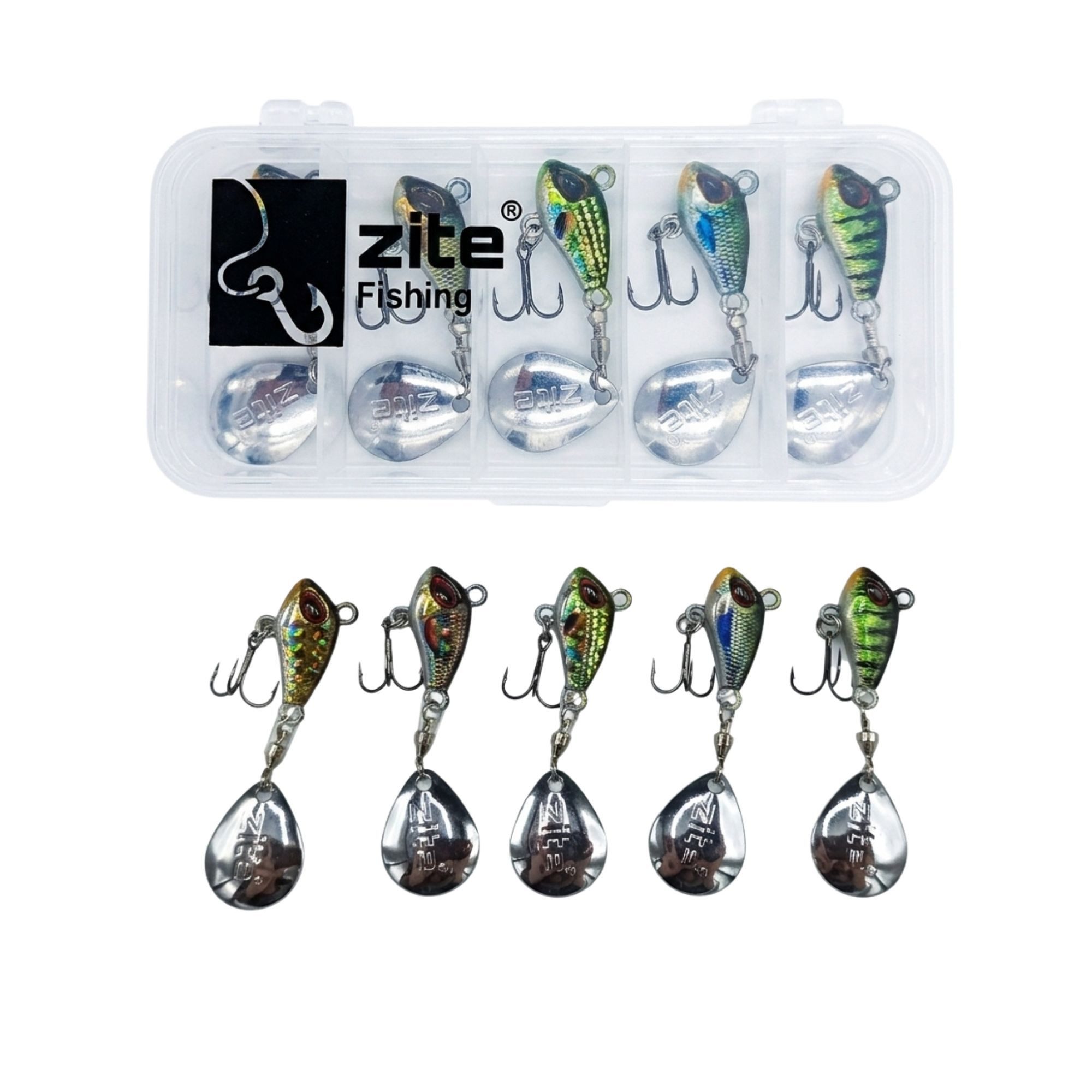 Zite Kunstköder Jigspinner Set Natur S-L 5-20g 5 Farben Barsch Forelle Hecht Zander