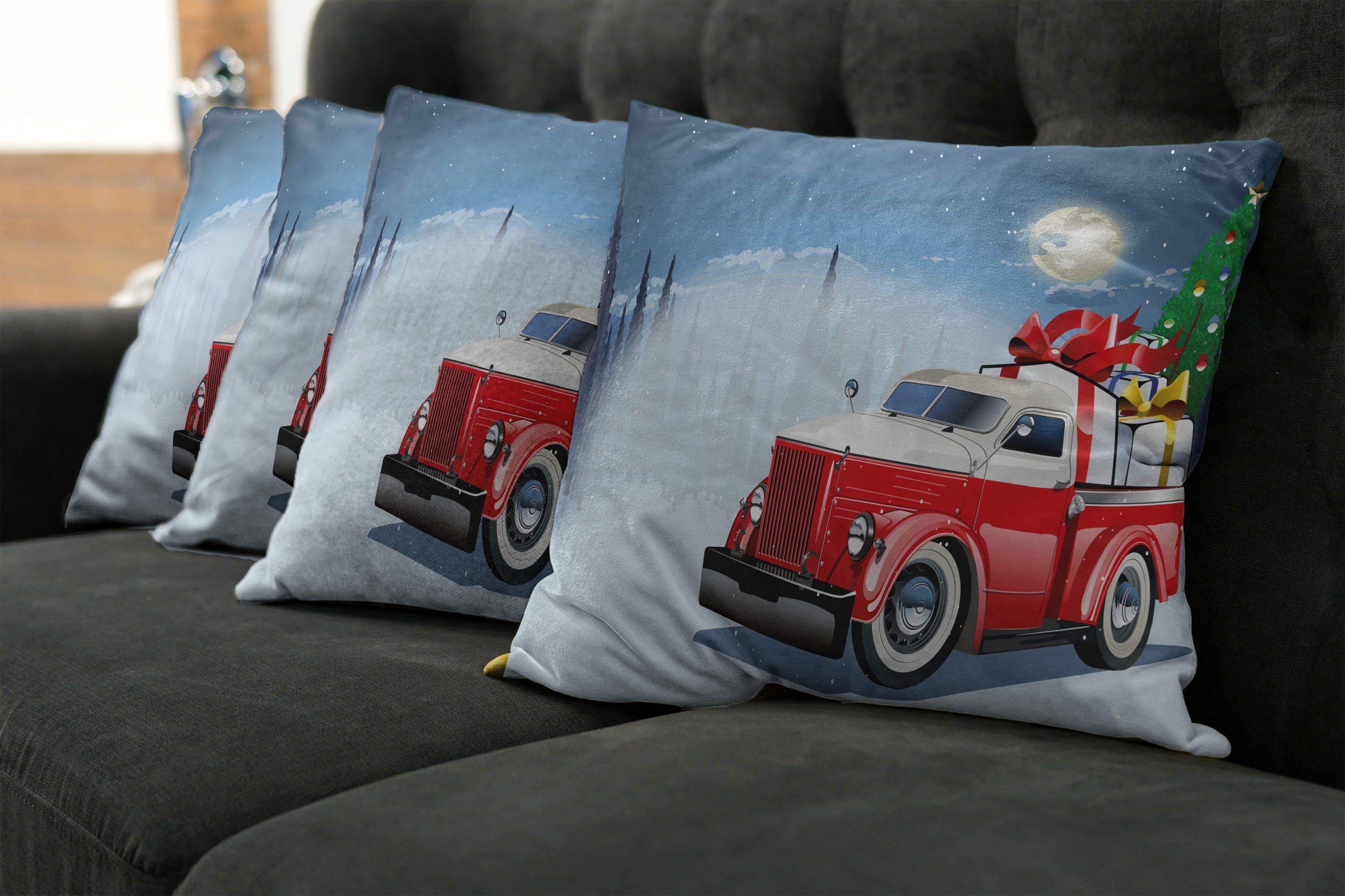 (4 Accent Stück), Truck Weihnachten Kissenbezüge Doppelseitiger Geschenke Abakuhaus Digitaldruck, Modern American