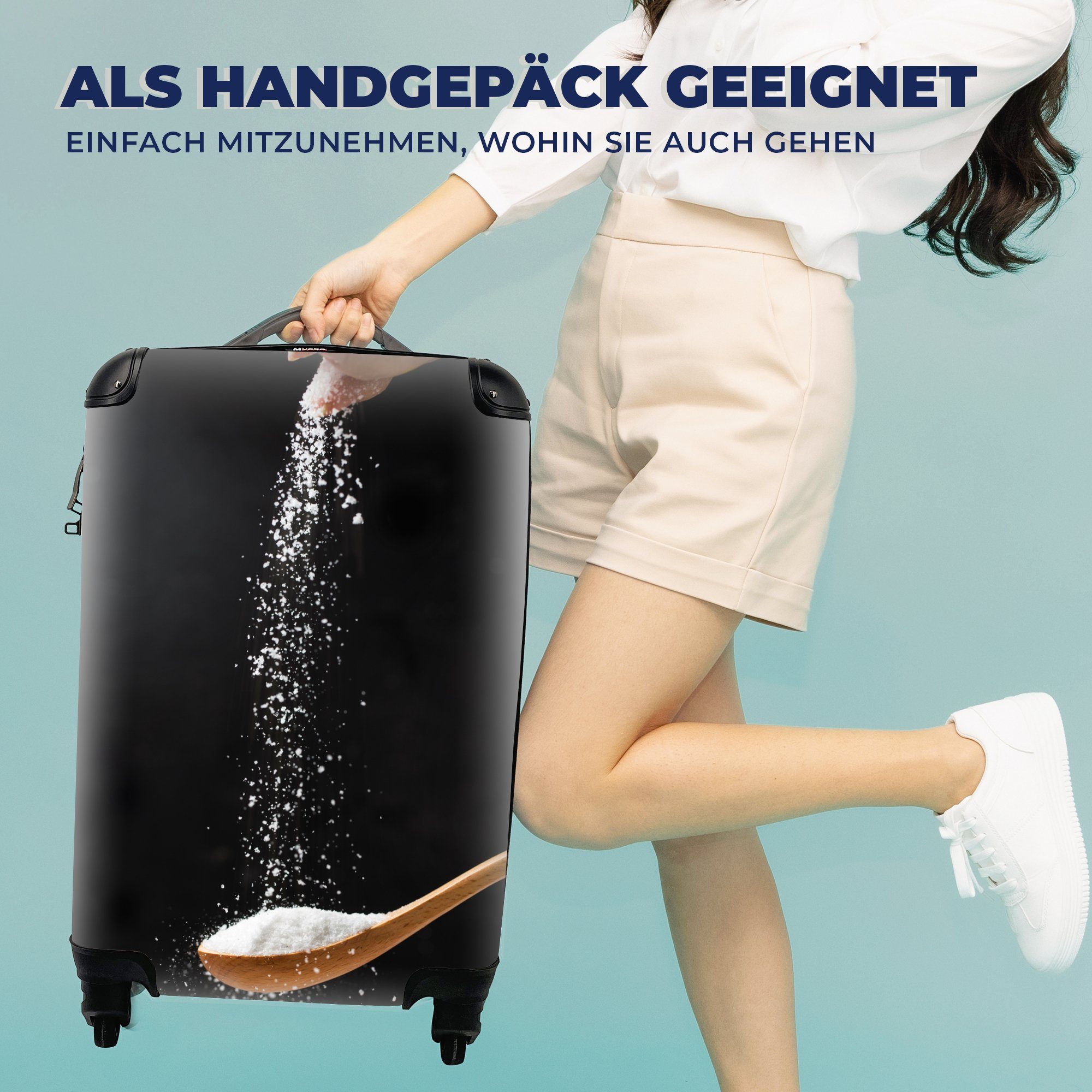 mit Trolley, Rollen, 4 Reisekoffer MuchoWow Besprengter für Reisetasche Holzlöffel, Handgepäck Ferien, rollen, Handgepäckkoffer