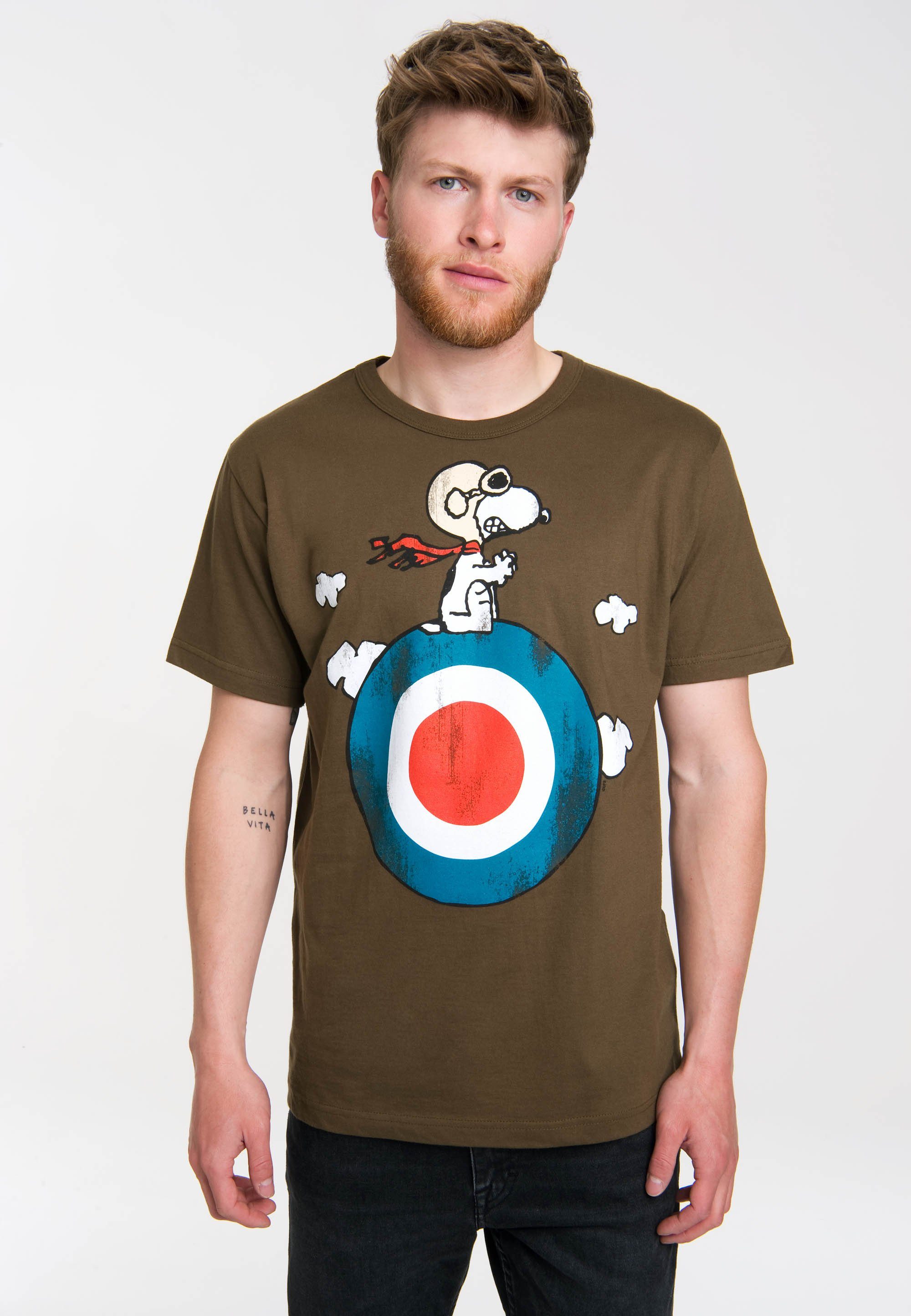 LOGOSHIRT T-Shirt Snoopy - Peanuts mit olivgrün Print niedlichem
