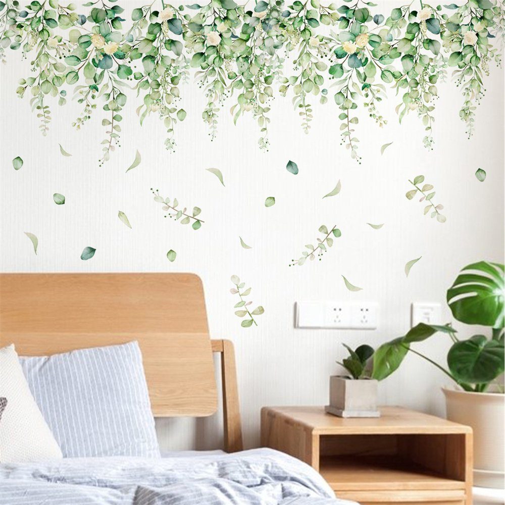 Rouemi Wandtattoo Schmetterlingsblütentapete, dekorative Wandabziehbilder Wohnzimmer Grün