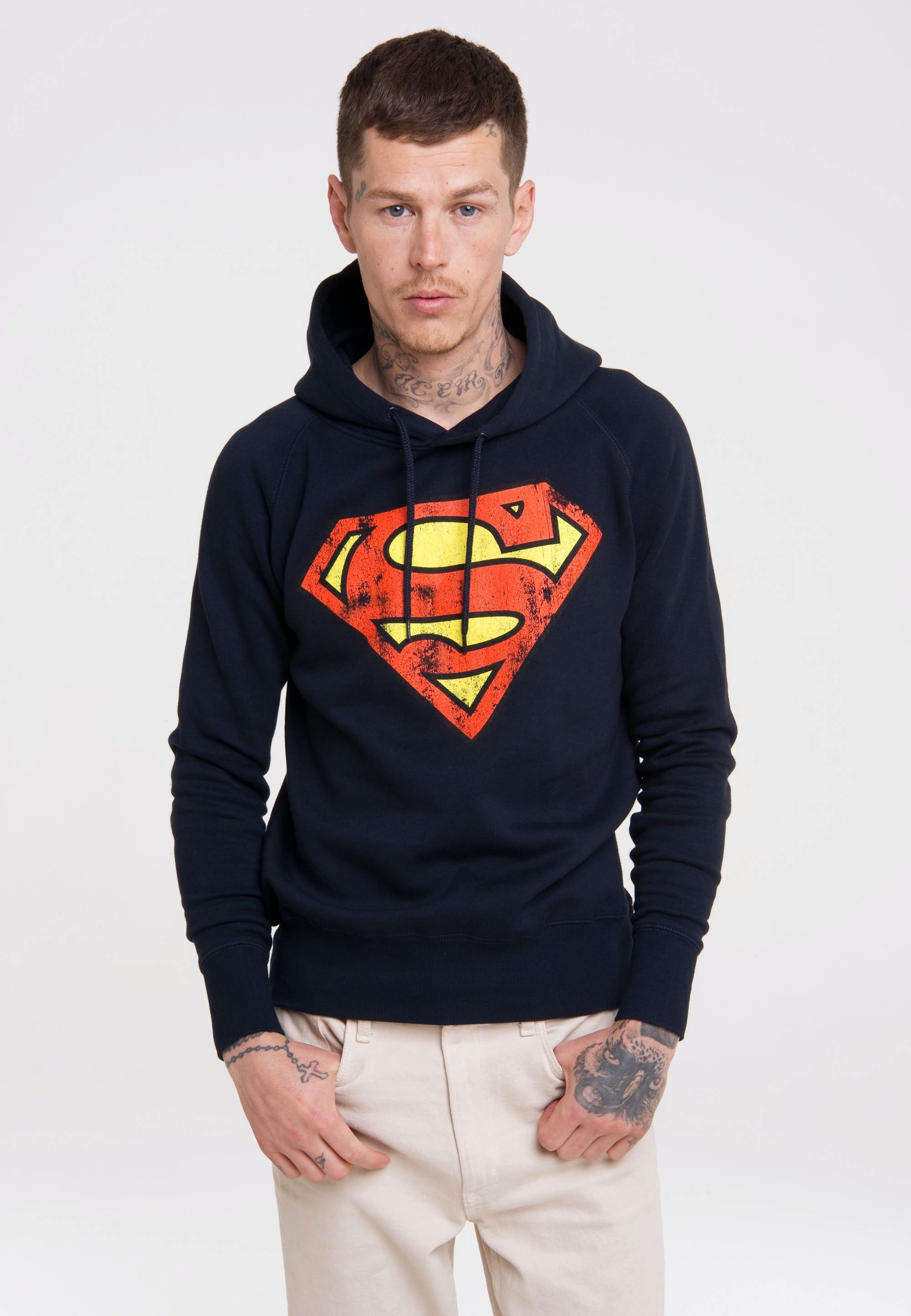 LOGOSHIRT Kapuzensweatshirt DC Logo – Superhelden-Print dunkelblau Superman mit