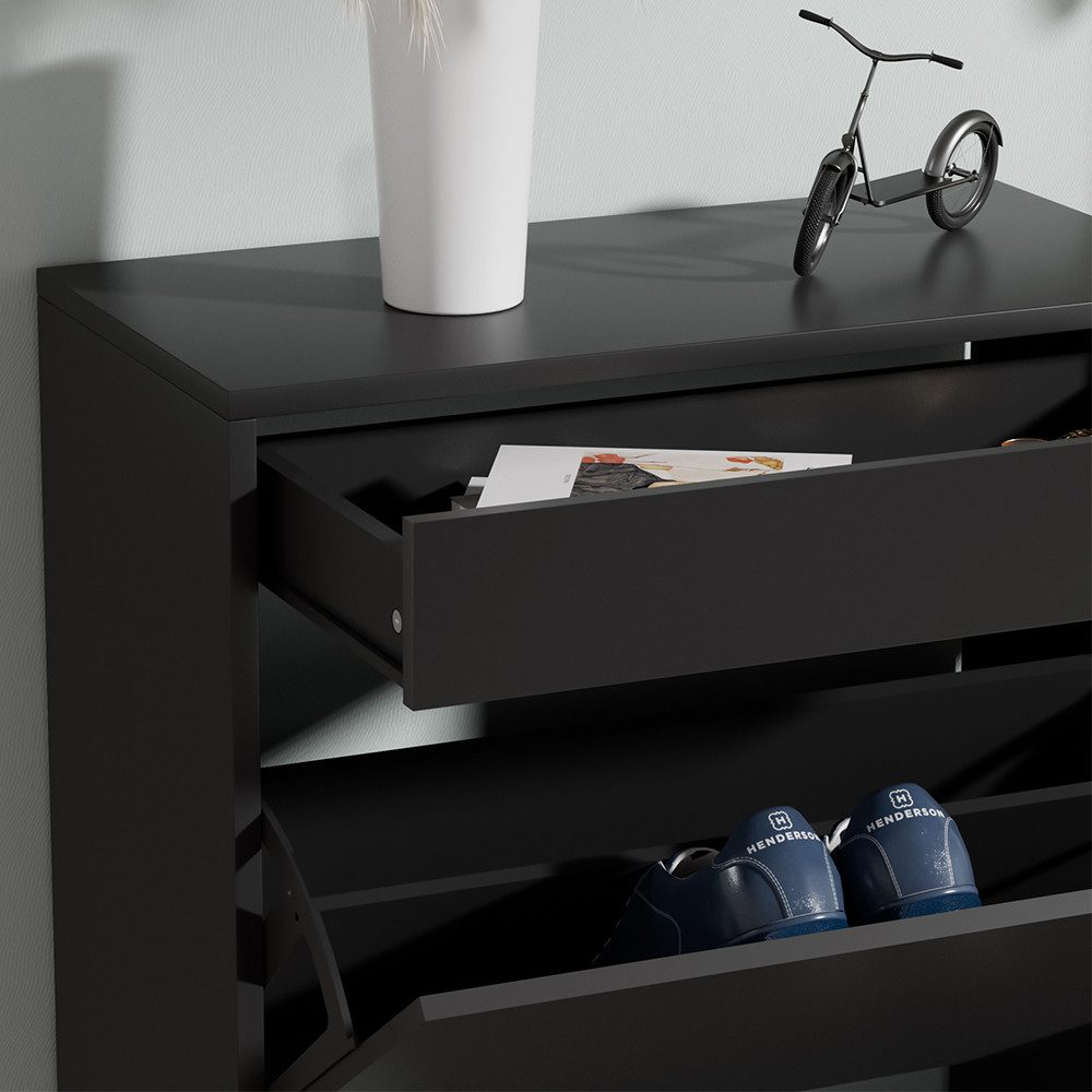 Vicco Schuhschrank Ivo, Schwarz, 90 x 181.5 cm mit 3 Fächern, 1 Schublade