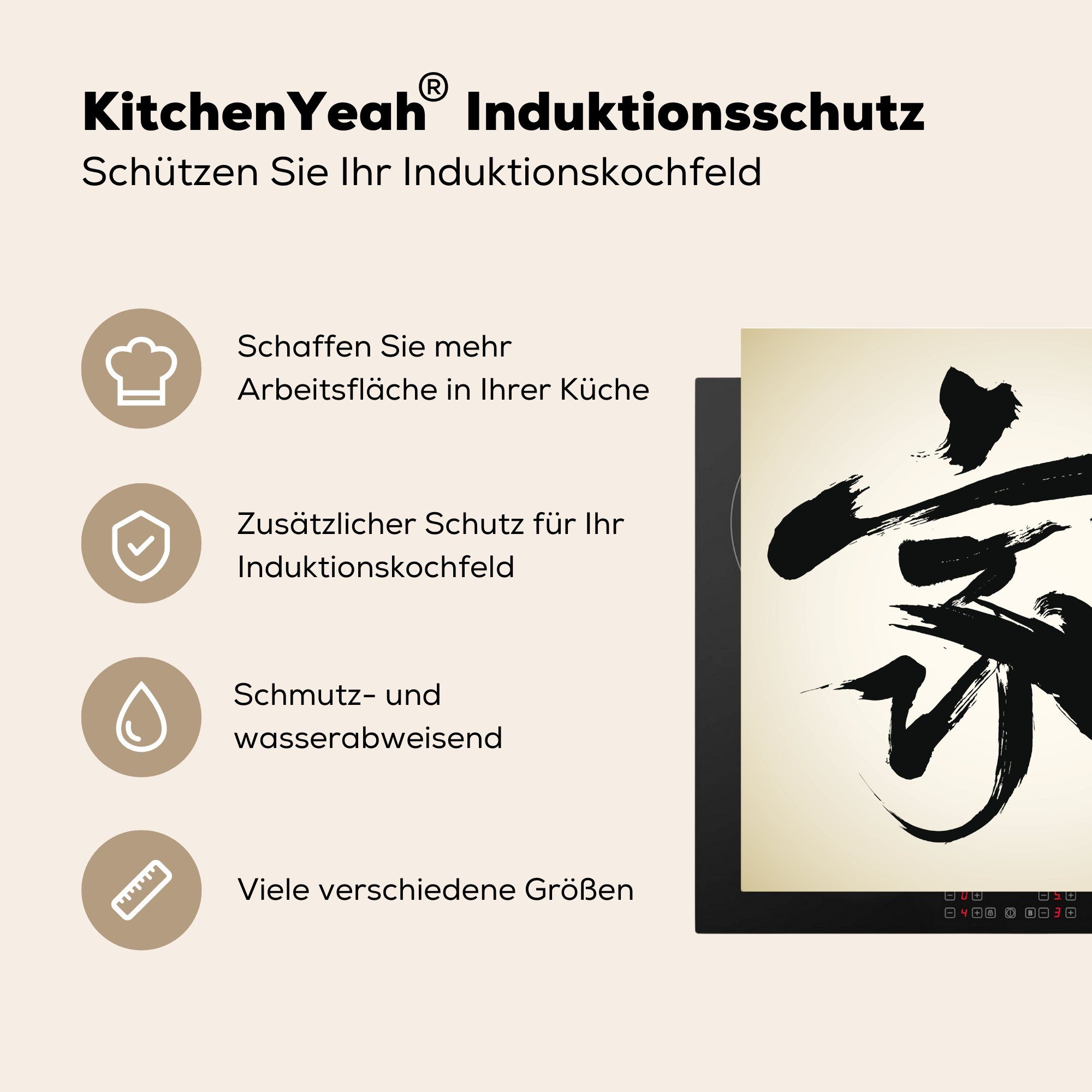 Zuhause, küche (1 für 78x78 Arbeitsplatte Chinesisches Ceranfeldabdeckung, MuchoWow Vinyl, für Zeichen tlg), cm, Herdblende-/Abdeckplatte