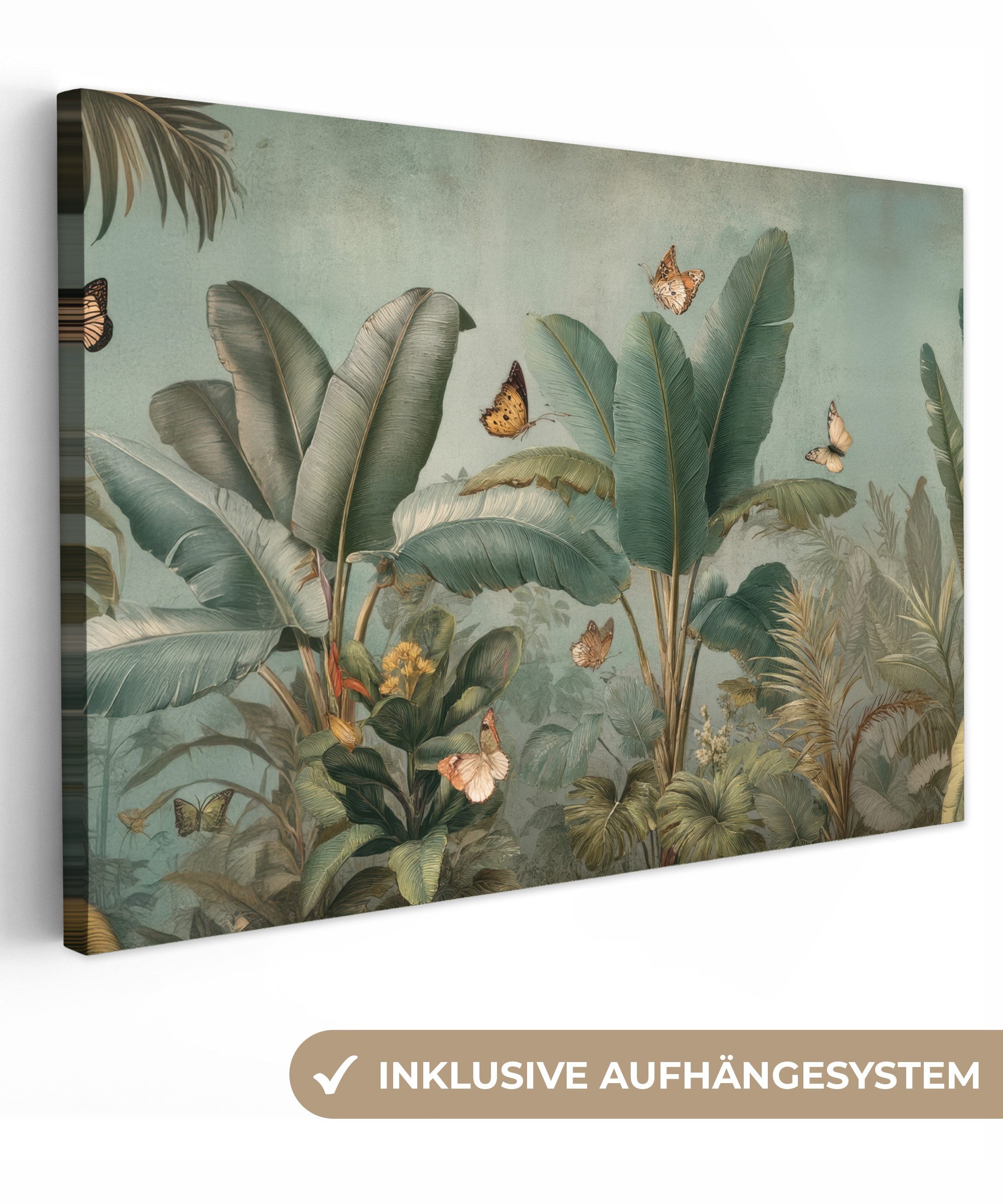 OneMillionCanvasses® Leinwandbild Tropisches Blattwerk - Schmetterlinge - g günstig online kaufen