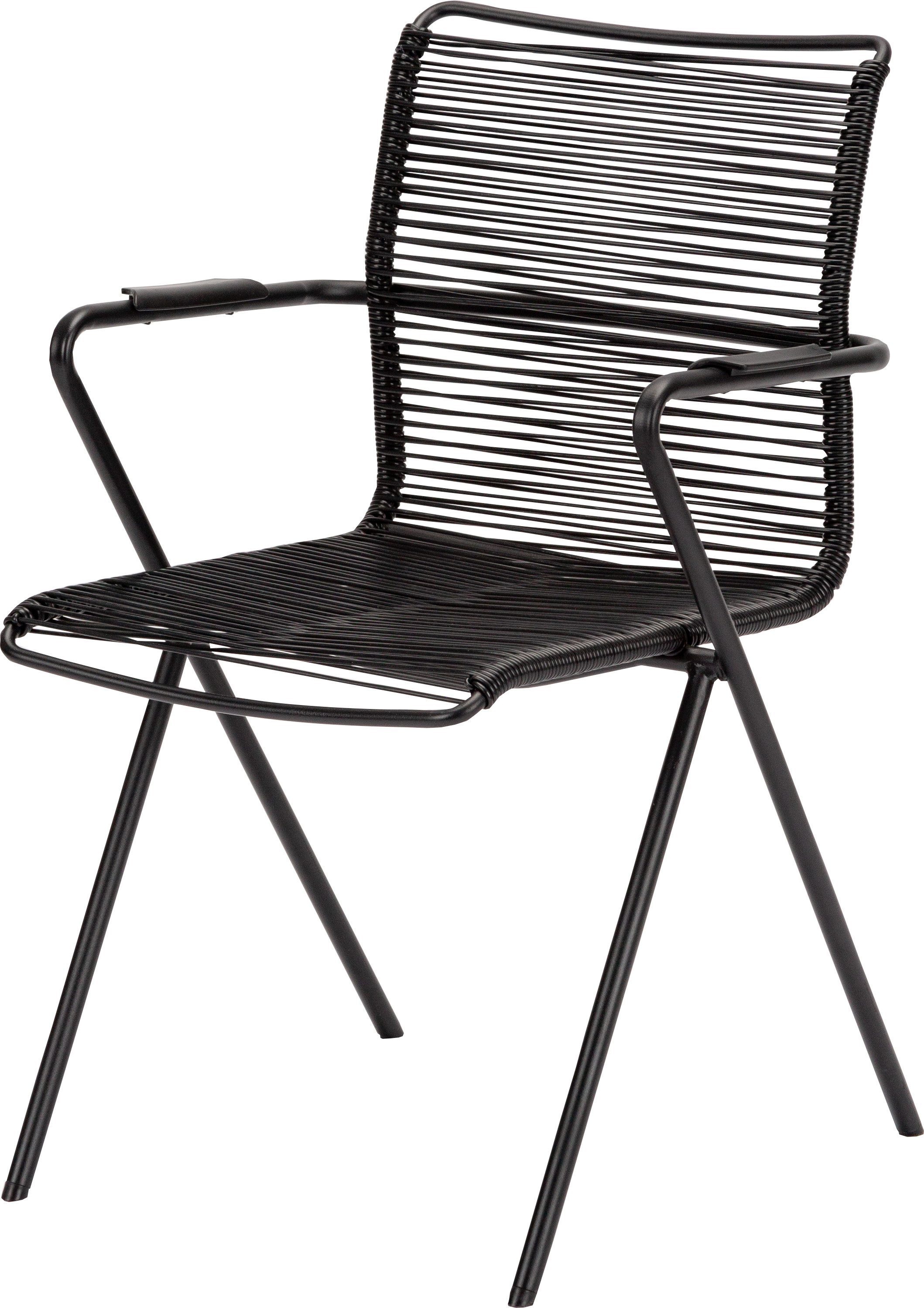 acamp Gartenstuhl Stapelstuhl 6er Set mit Armlehnen Alpha Rope schwarz (Gartenmöbel Set), Stuhl, Loungestuhl, Stapelsessel, 55x57x83 cm