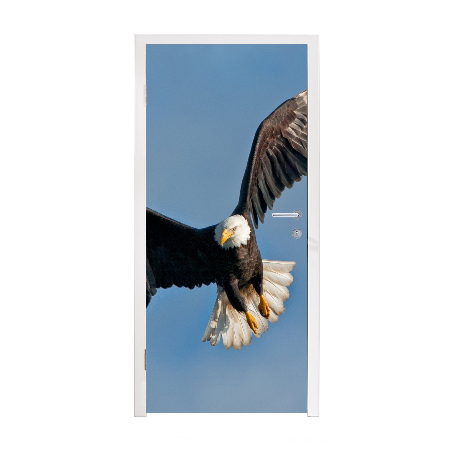 MuchoWow Türtapete Ein amerikanischer Weißkopfseeadler am blauen Himmel, Matt, bedruckt, (1 St), Fototapete für Tür, Türaufkleber, 75x205 cm