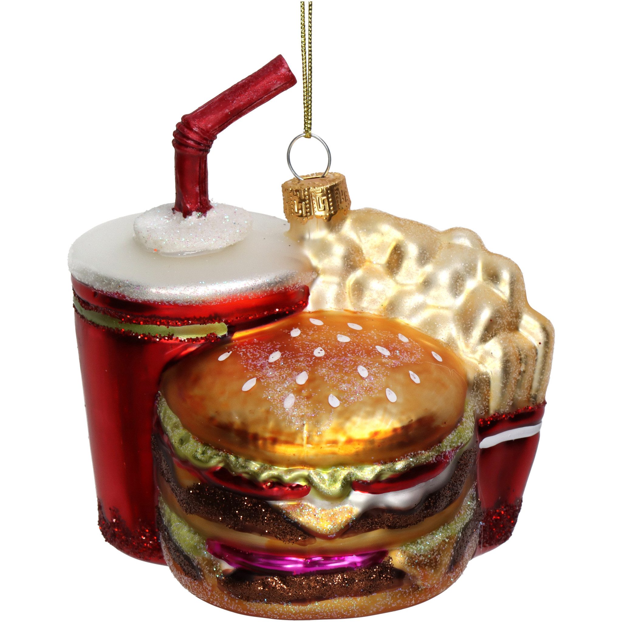 HD Collection Christbaumschmuck, Christbaumschmuck Glas 10,7cm Fast Food Menü Figur