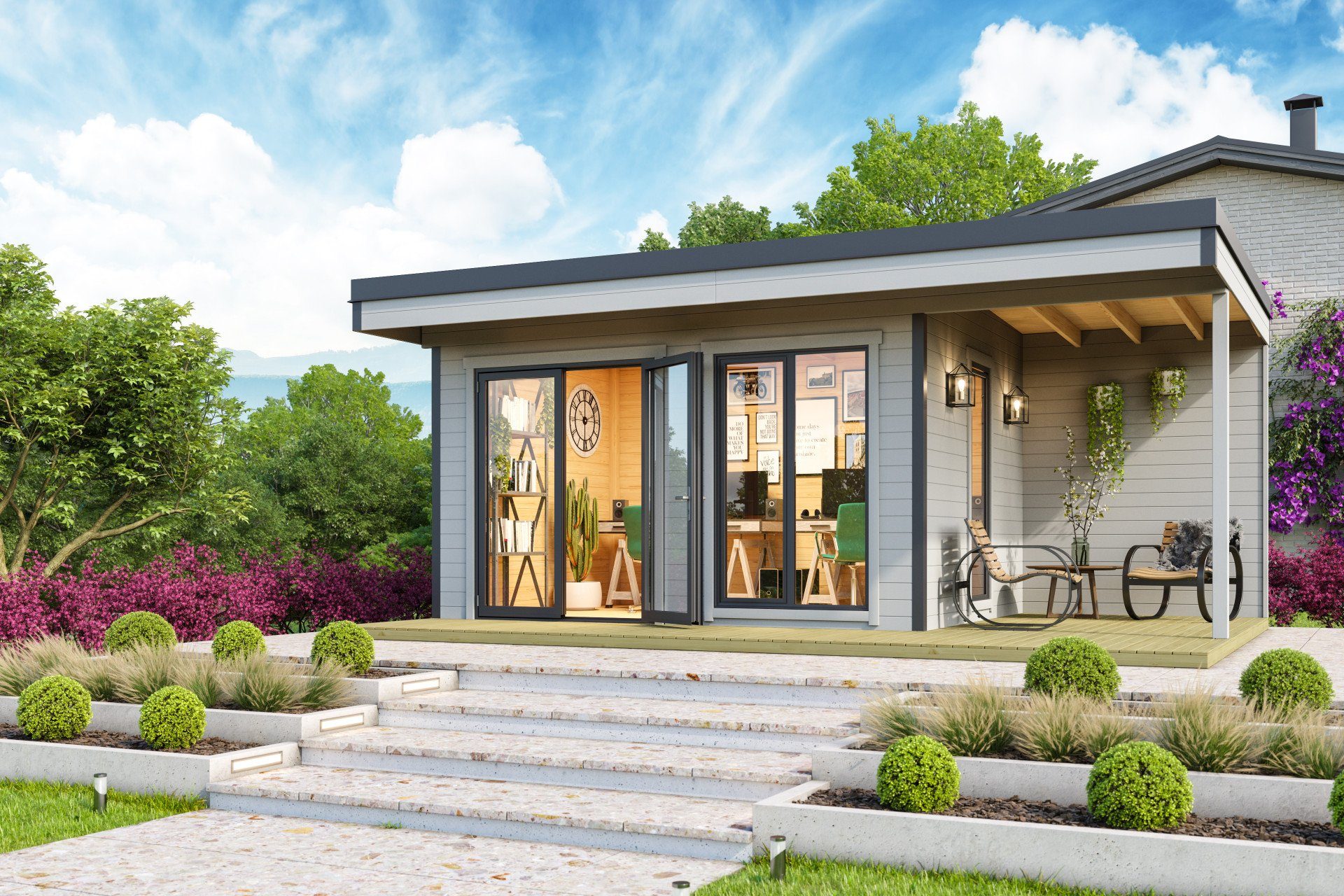 LASITA MAJA Gartenhaus Flachdach 6x4m Holz Domeo 7, BxT: 400x300 cm, mit Anbau, ohne Dacheindeckung