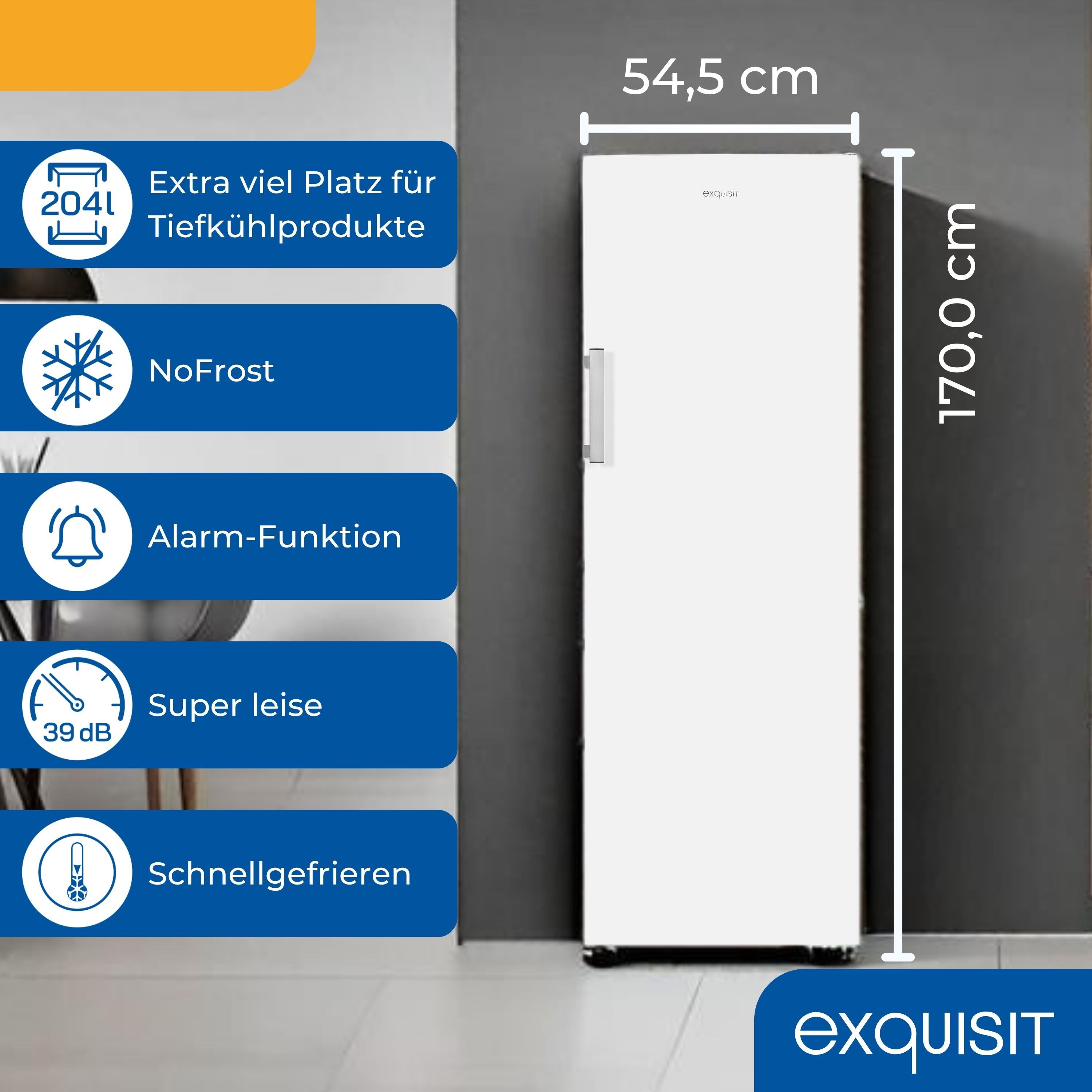 exquisit Gefrierschrank GS5271-NF-H-040E weiss, 170 cm hoch, 54.5 cm breit, 204 Liter Nutzinhalt, 4-Sterne-Gefrieren, No-Frost