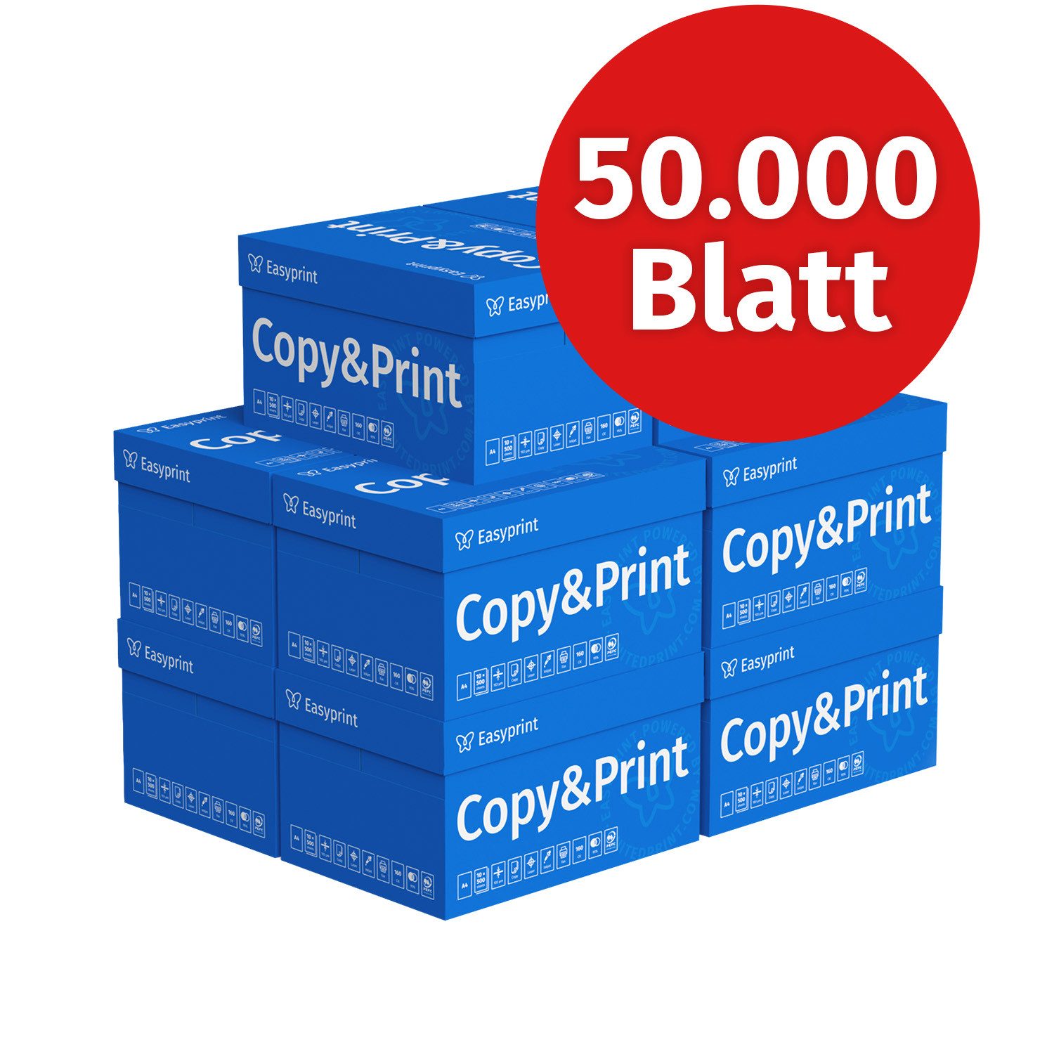 Easyprint Druckerpapier Kopierpapier 50000 Blatt A4 Premium Hochweiß CIE 160 Testsieger PEFC
