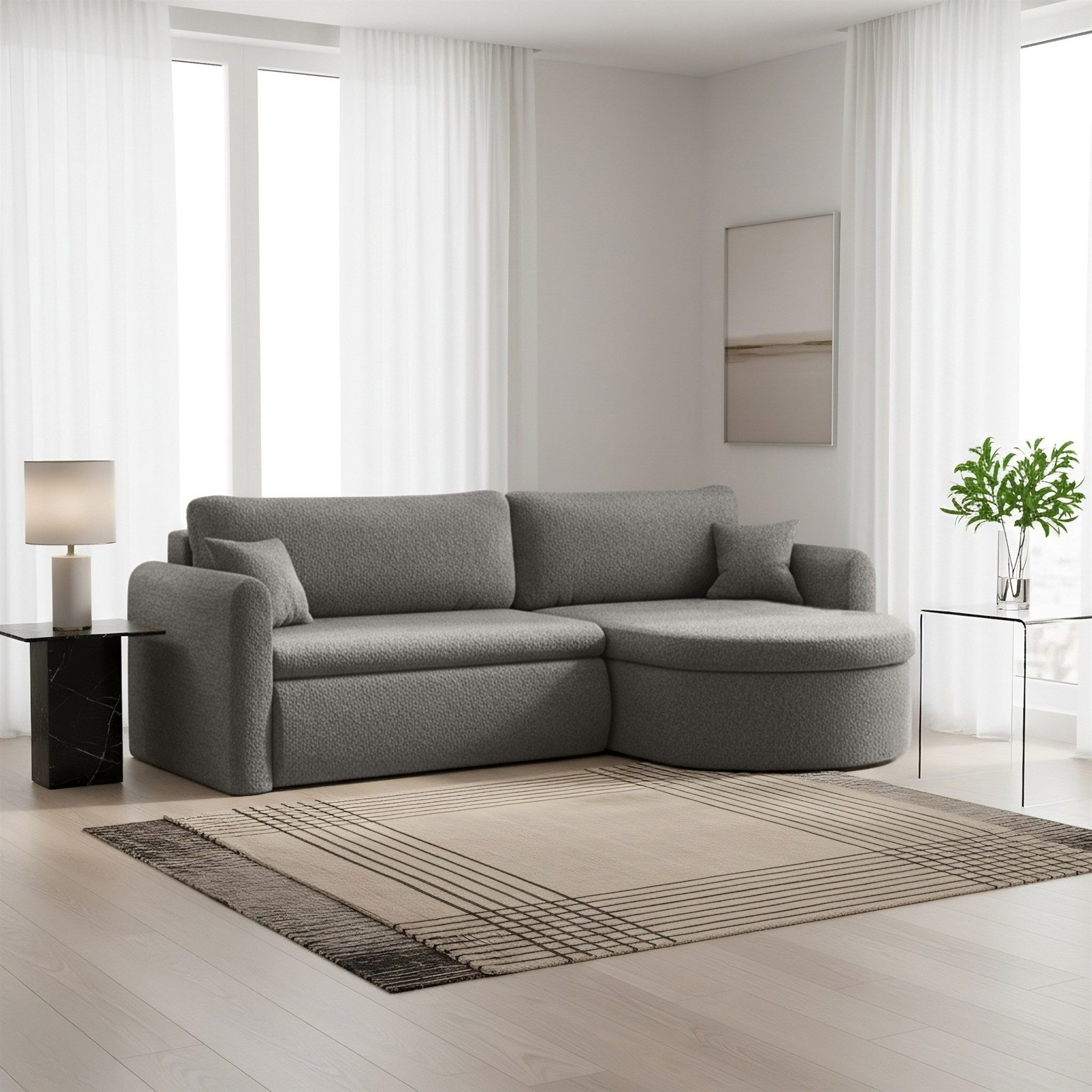 Fun Мебель Ecksofa Ecksofa Schlafsofa FELIZ, Rundumbezug, Inkl. Bettkasten und 2 Zierkissen