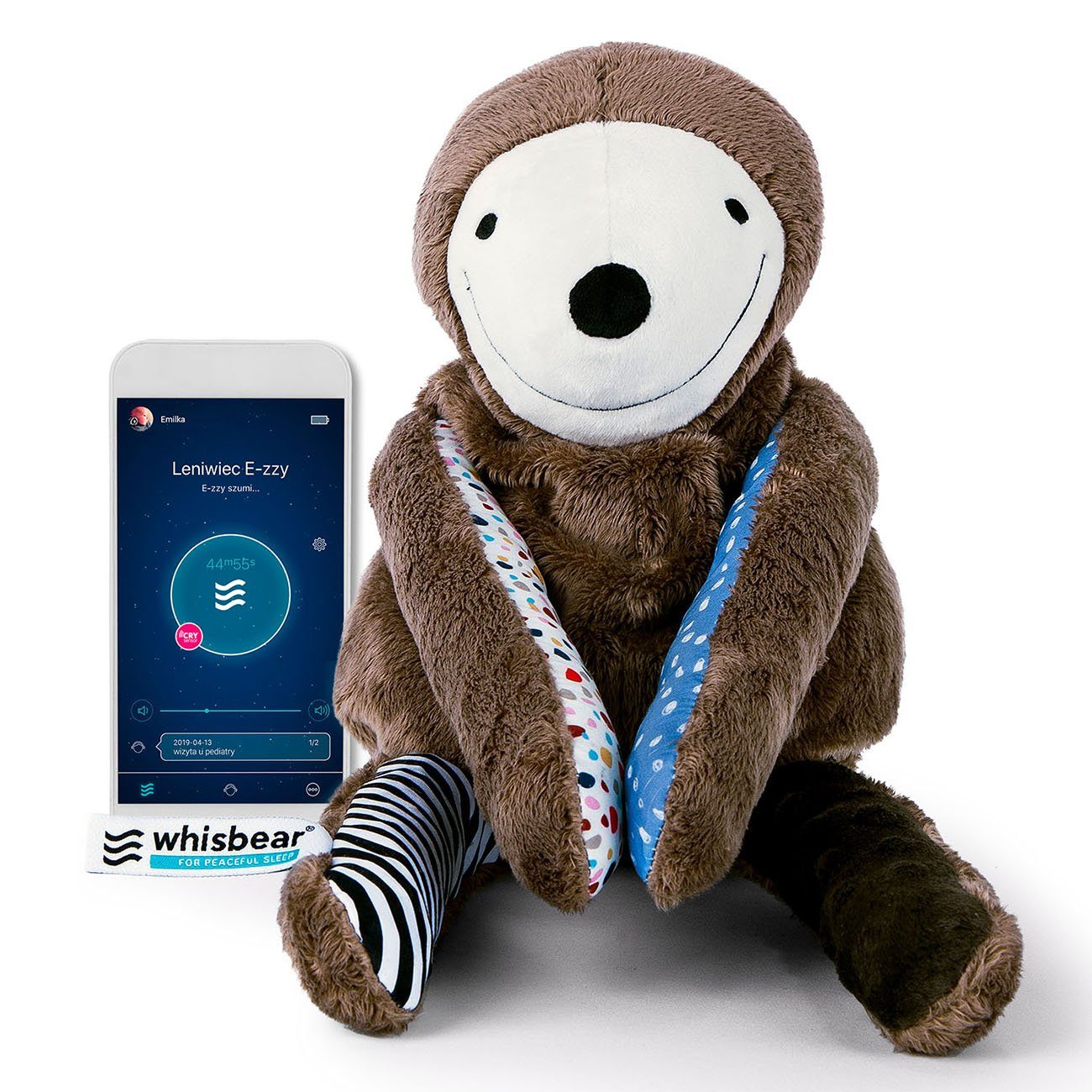 Whisbear Kuscheltier, E-ZZY - DAS FAULTIER Einschlafhilfe mit App Steuerung Cry-Sensor