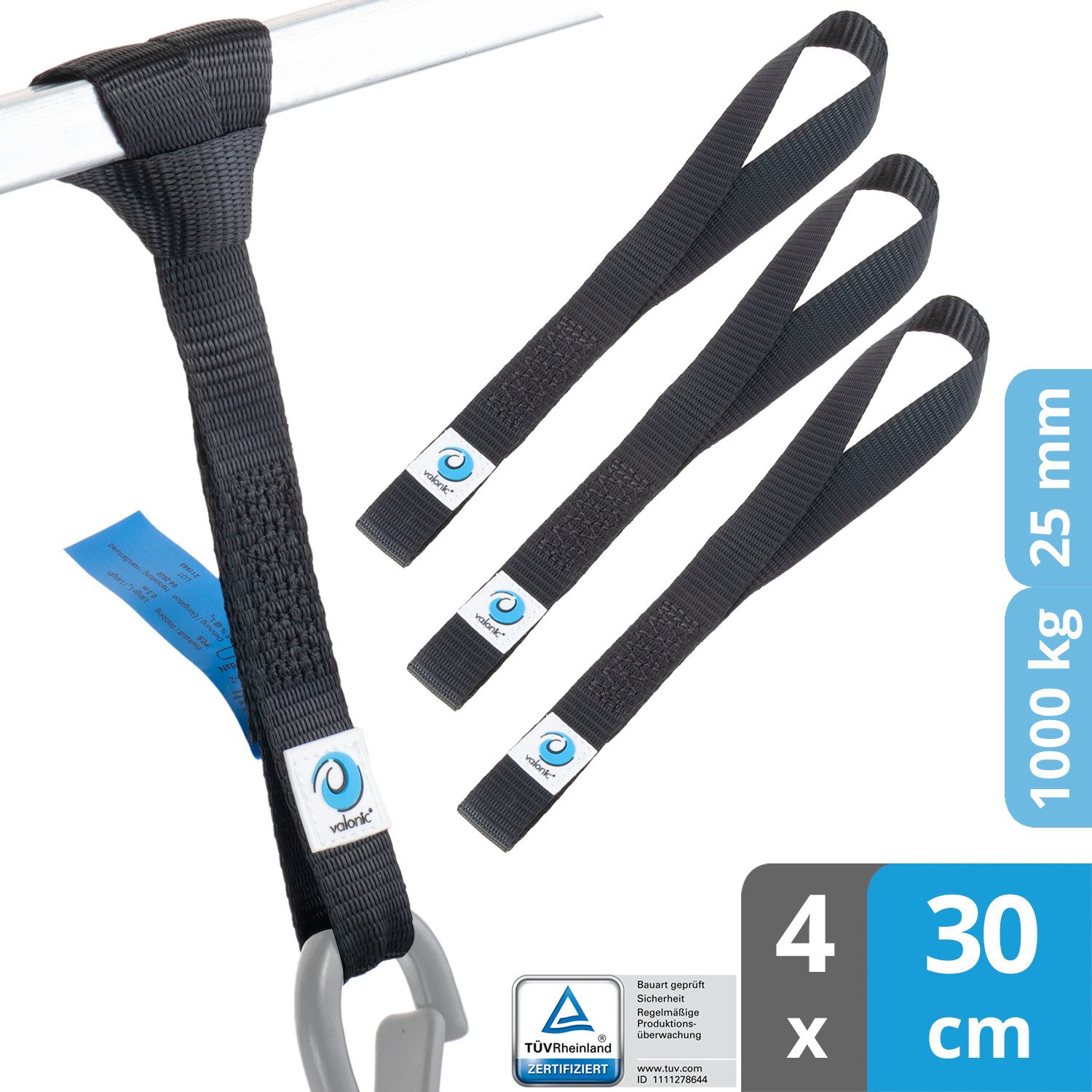 valonic Spanngurt valonic FALCON Zurrschlaufen 1000 kg 4 x 30cm Motorrad Quad ATV (4er Set, 4 Stück Zurrschlaufen) Rundschlinge, Bandschlingen, Doppelschlaufe, Motorradbefestigung