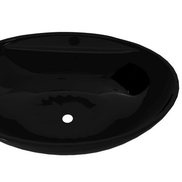 vidaXL Waschbecken Keramik Waschbecken Hahnloch/Überlaufloch schwarz oval