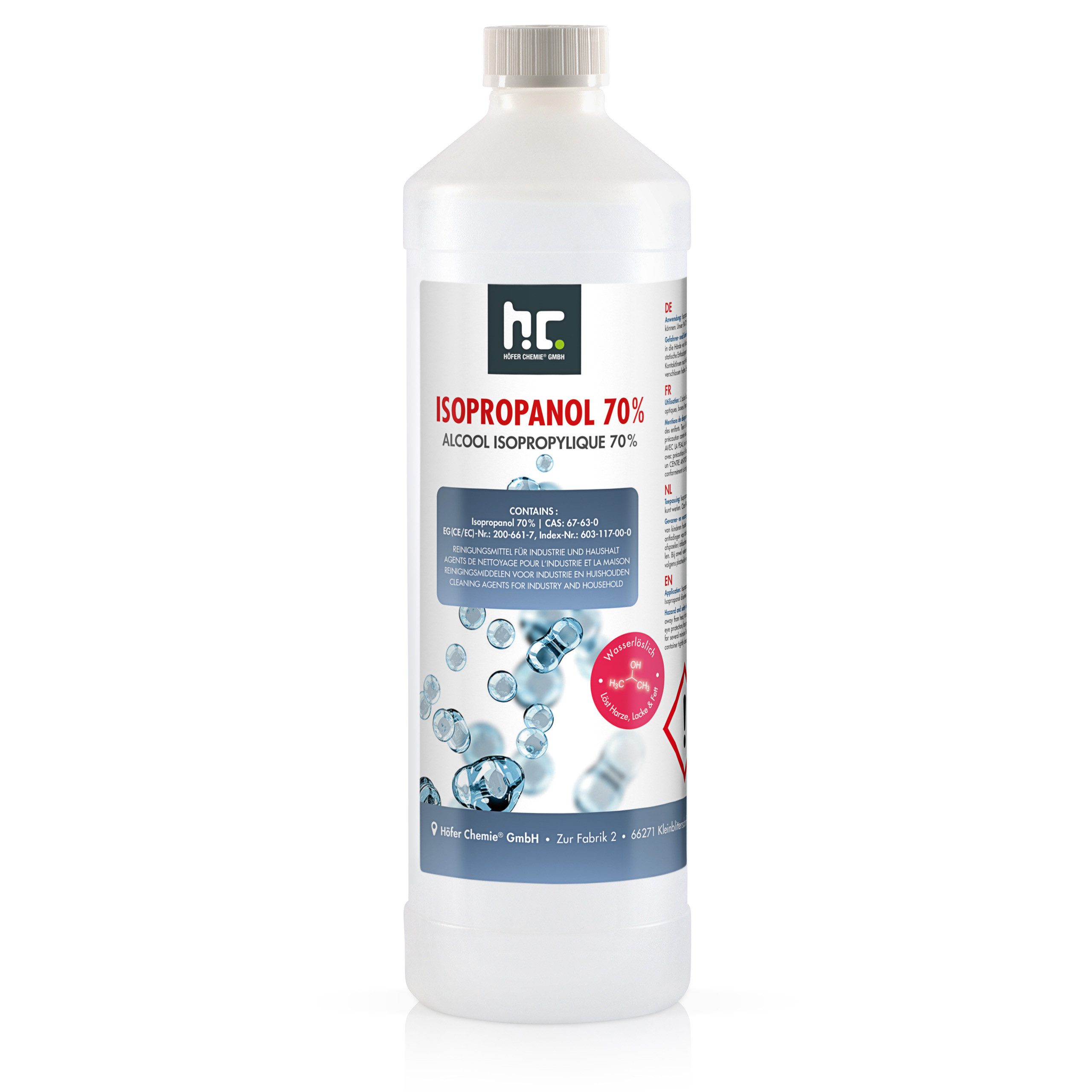 Höfer Chemie GmbH 1 Liter Isopropanol 70% Grundreiniger (Reinigt und entfettet zuverlässig)