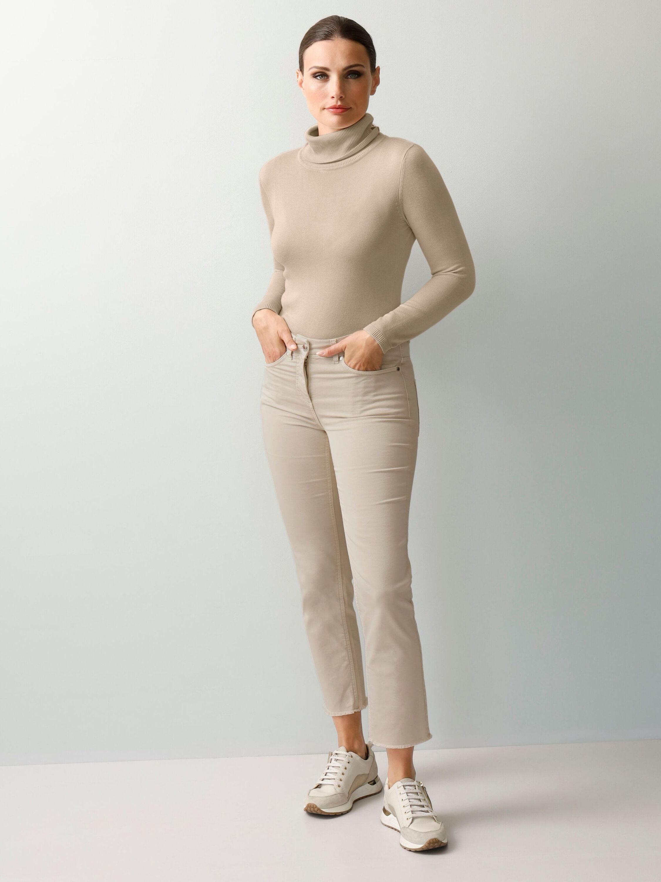 Alba Moda Gerade Jeans 7/8-Twillhose mit Fransen am Saum