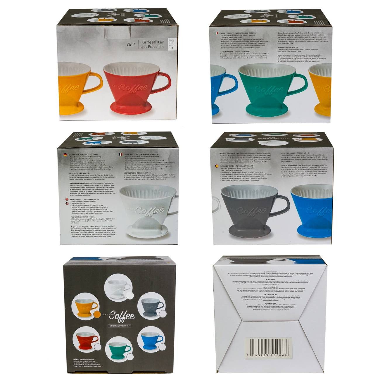 Creano Handfilter Creano Porzellan Kaffeefilter (Safrangelb), Porzellan, für Filtergröße 4