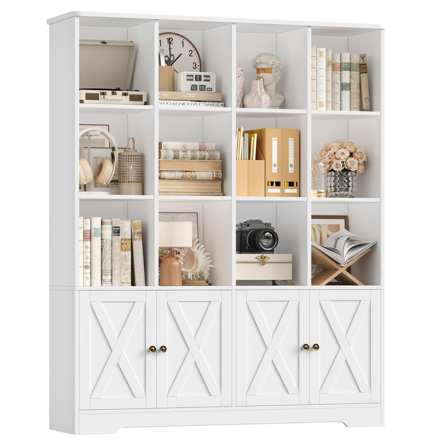 LuxusKollektion Bücherregal Bücherregal mit Türen 145x30x121cm Weiß