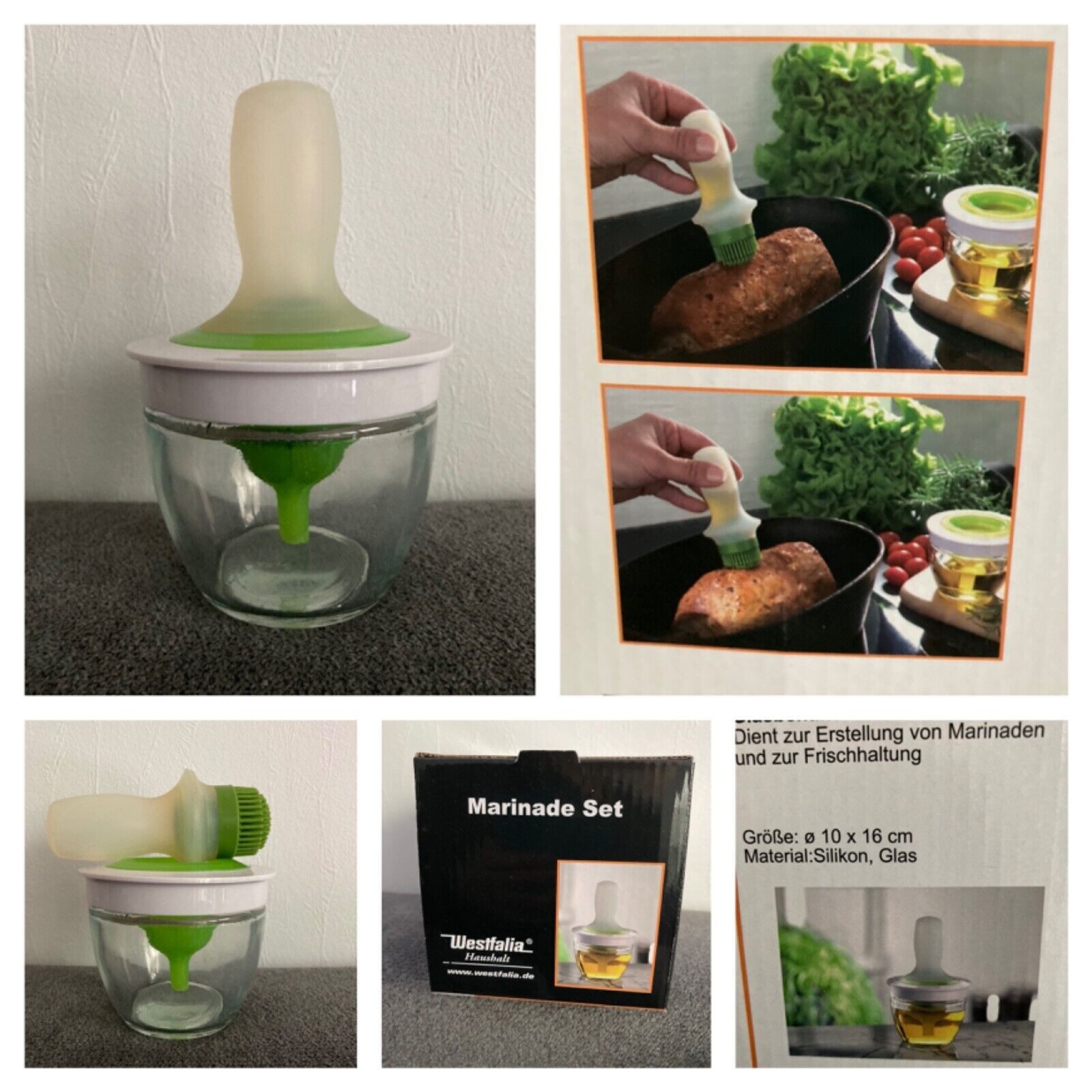 Westfalia Werkzeug Marinadenpinsel Marinade-Set mit Pinsel und Glasbehälter Grill Braten Marinieren, Silikon und Glas