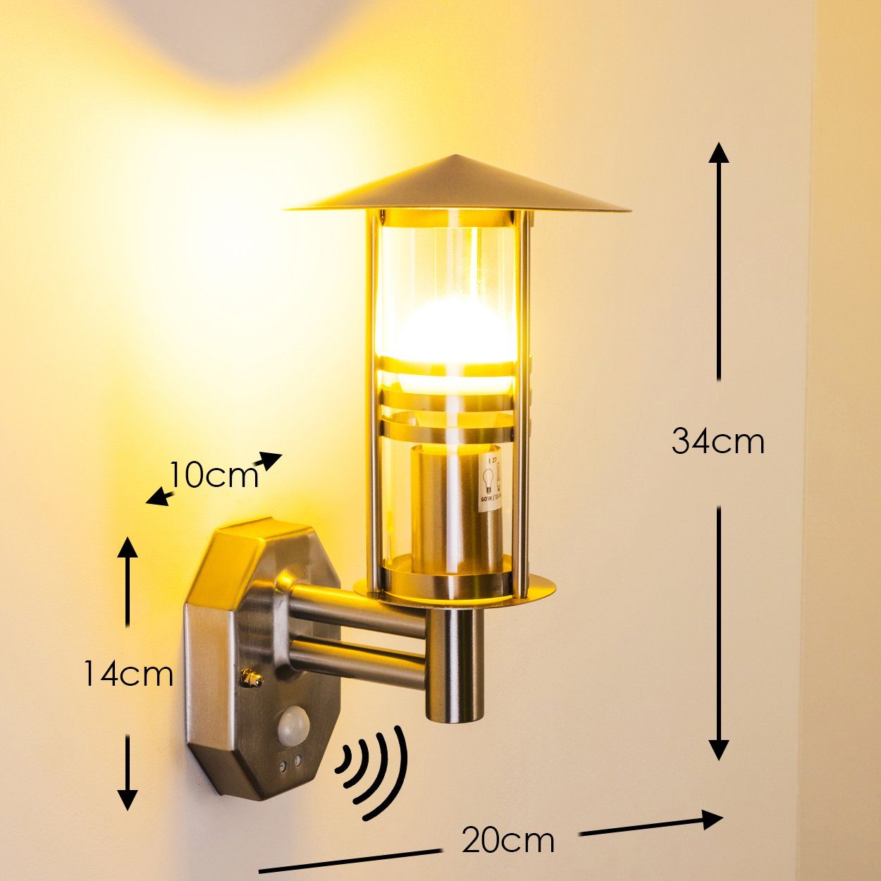 hofstein Außen-Wandleuchte »Latiano« Außenwandlampe aus Edelstahl u. Klarglas-Scheiben, ohne Leuchtmittel, moderne, m. E27, Außenleuchte für Terrasse/Hof/Garten, Bewegungsmelder